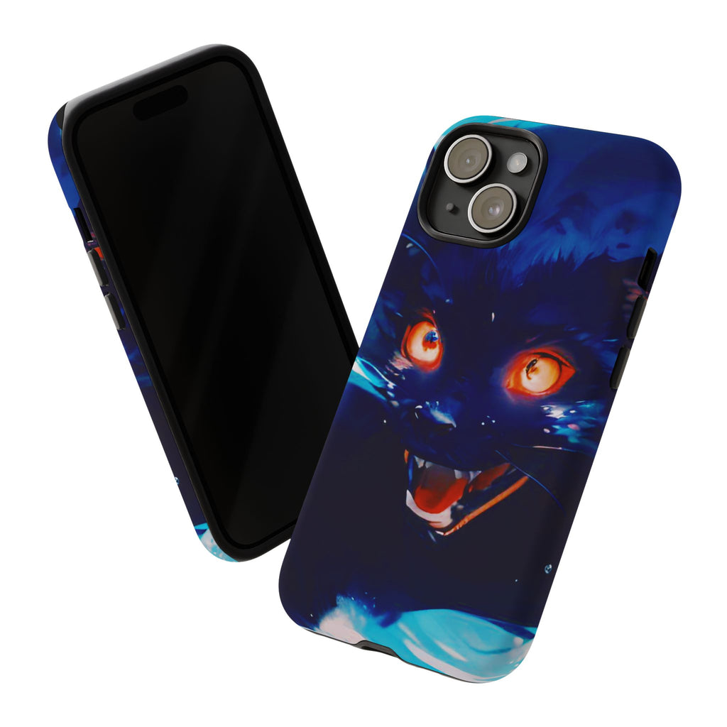 Demon Cat Phone Case — Glowing Blue Feline Tough Case