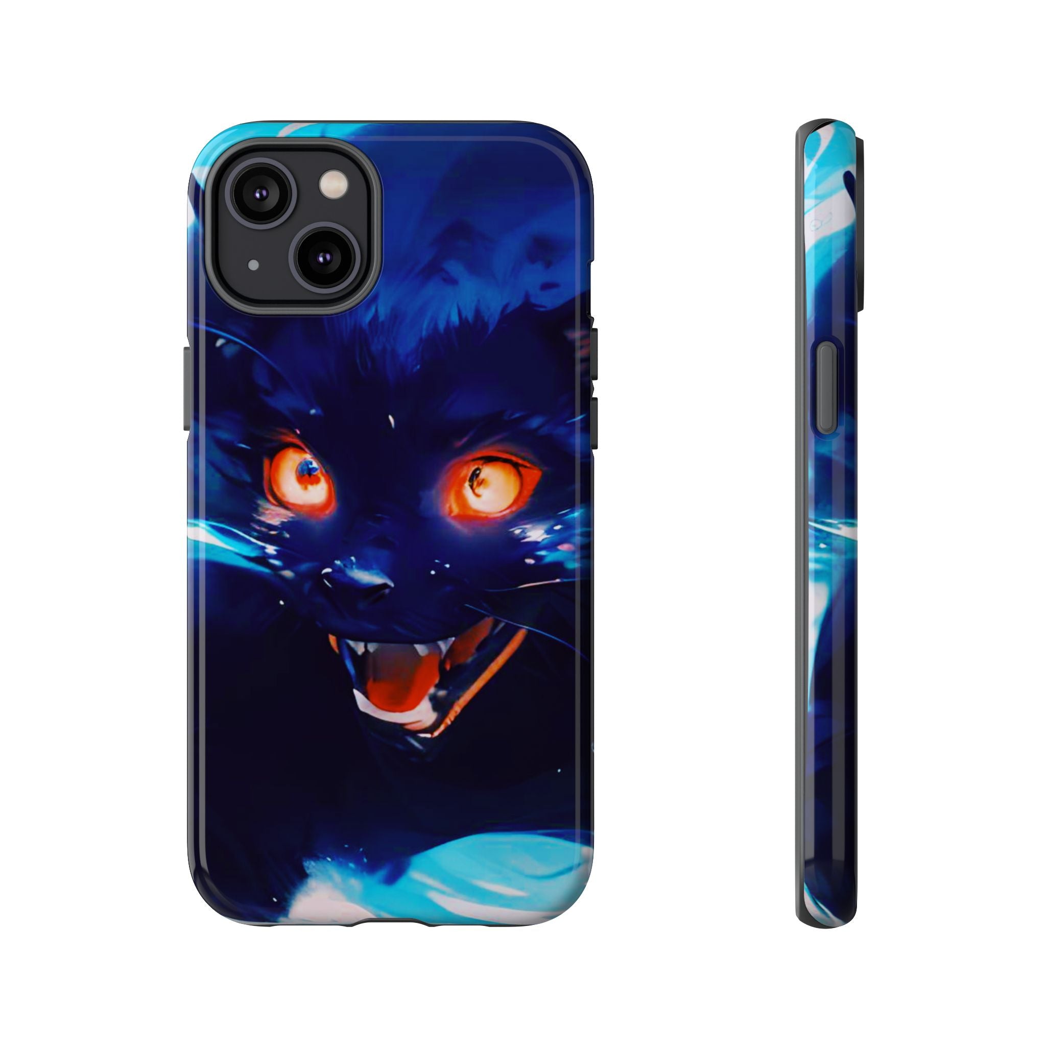 Demon Cat Phone Case — Glowing Blue Feline Tough Case