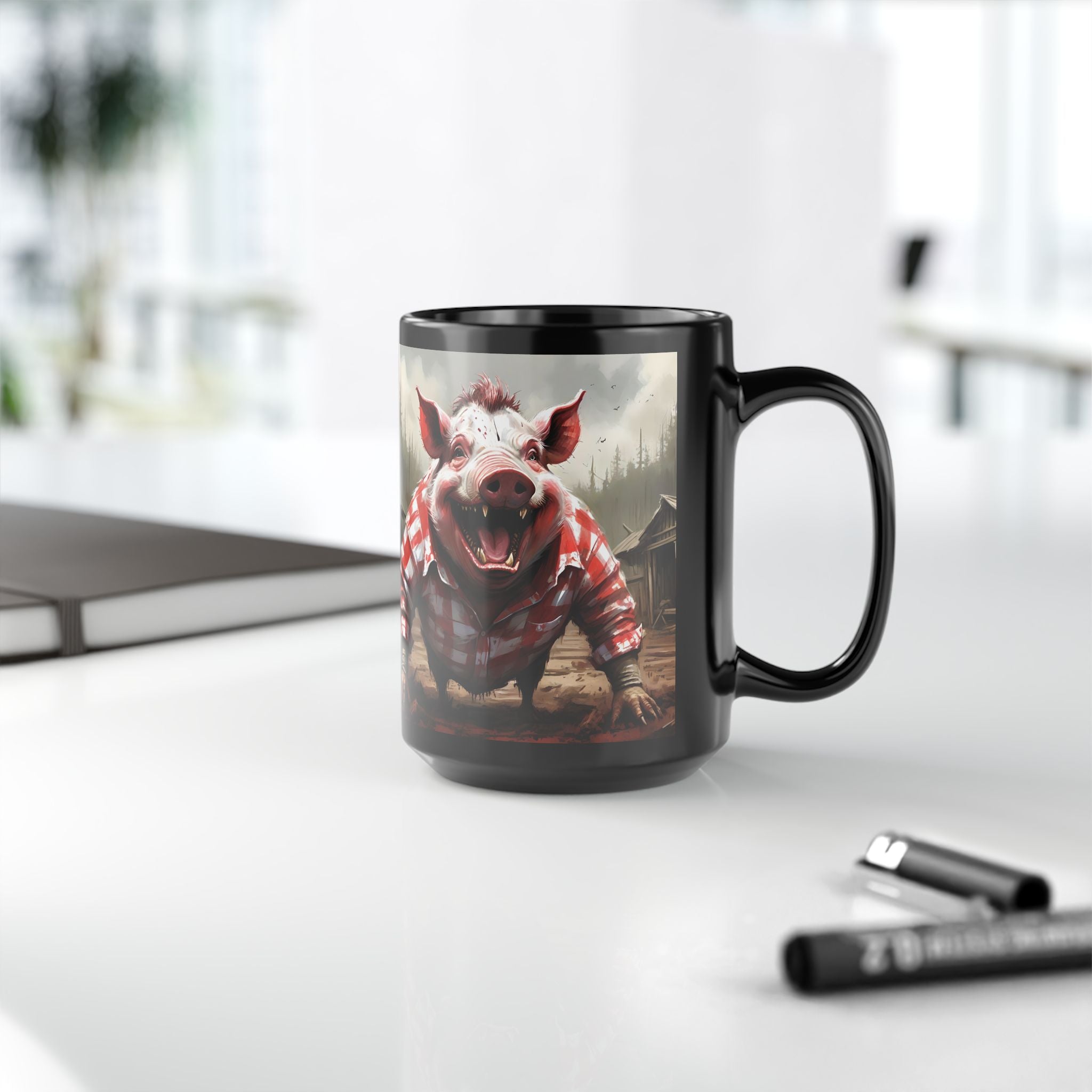 PigBoy 15oz Black Mug — Horror Novelty Coffee Cup