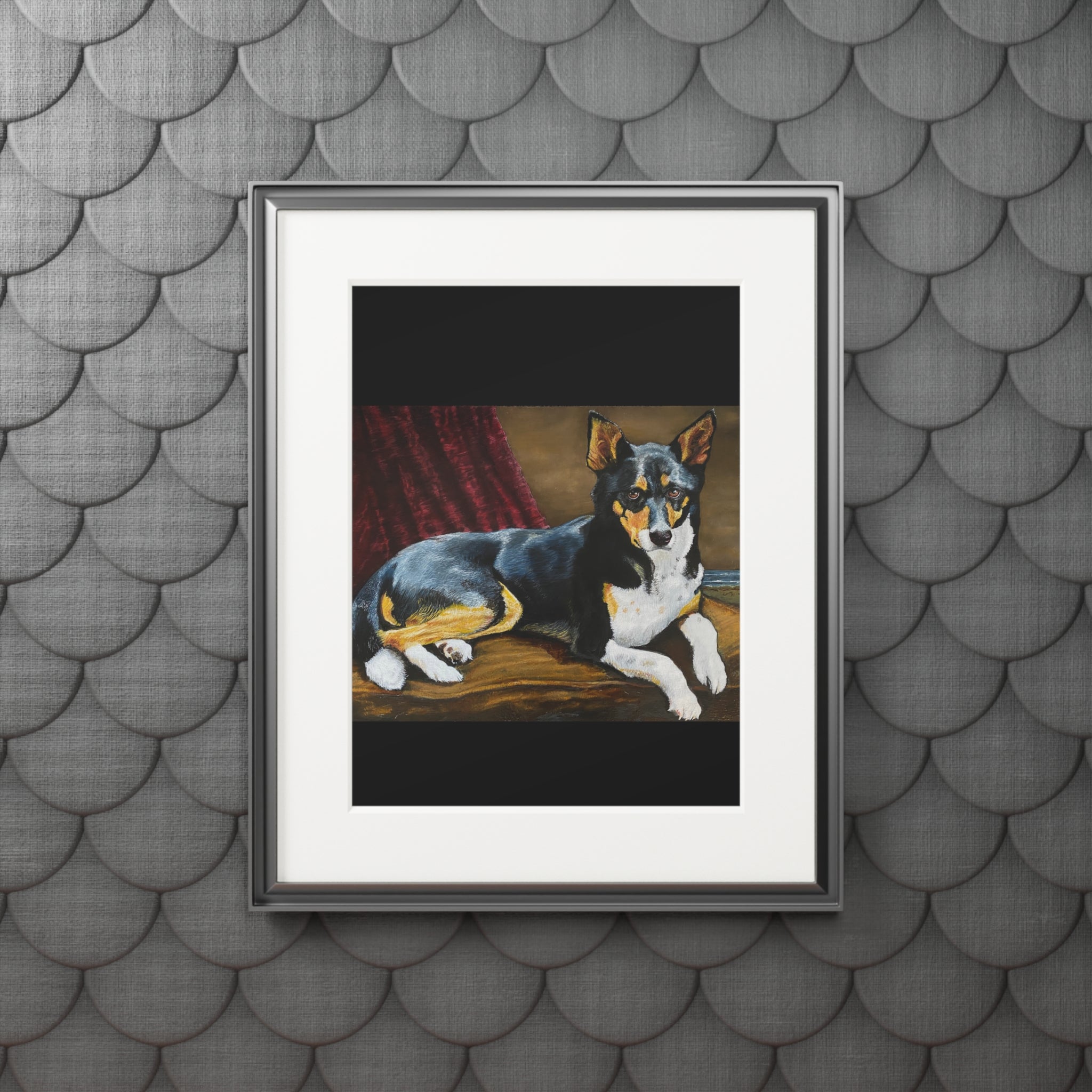 Tricolor Dog Fine Art Print with Passepartout Frame — "Upton" Pet Portrait Wall Art (2022)