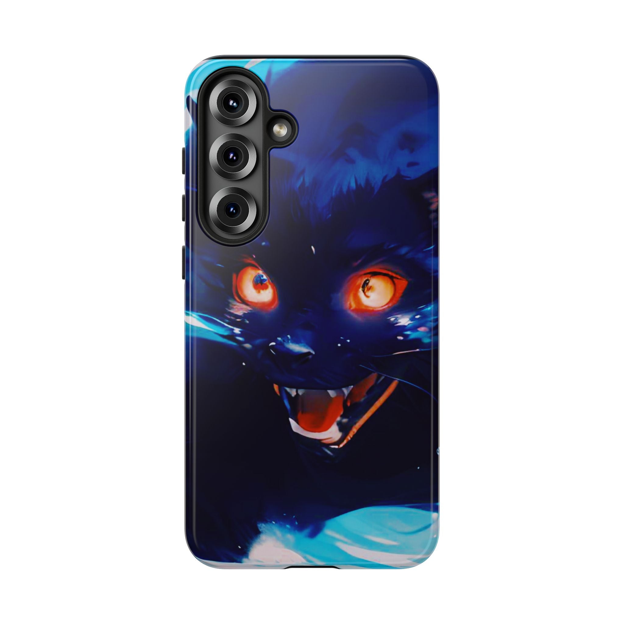 Demon Cat Phone Case — Glowing Blue Feline Tough Case