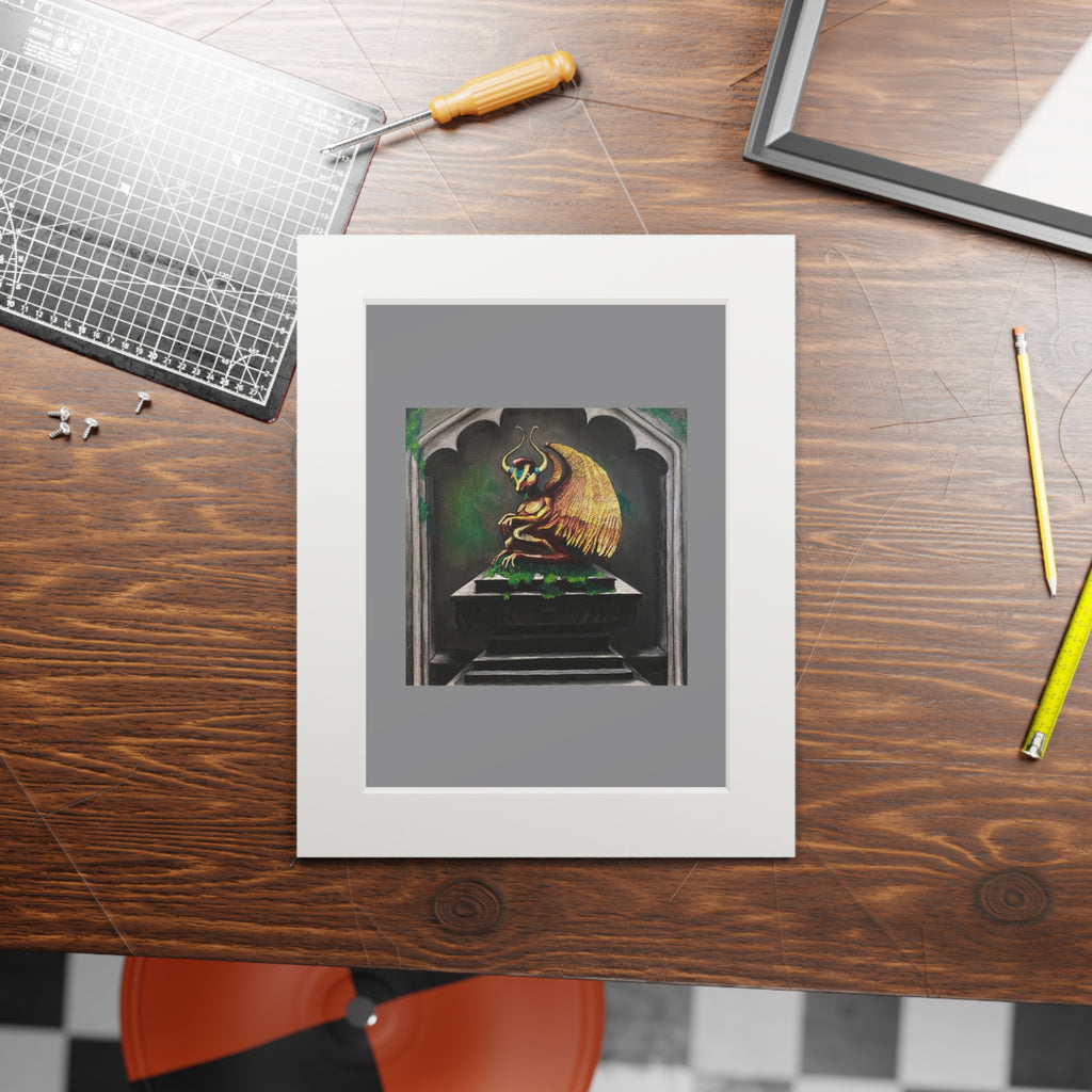 Golden Gargoyle Fine Art Print with Passepartout Frame — Mythic Wall Art