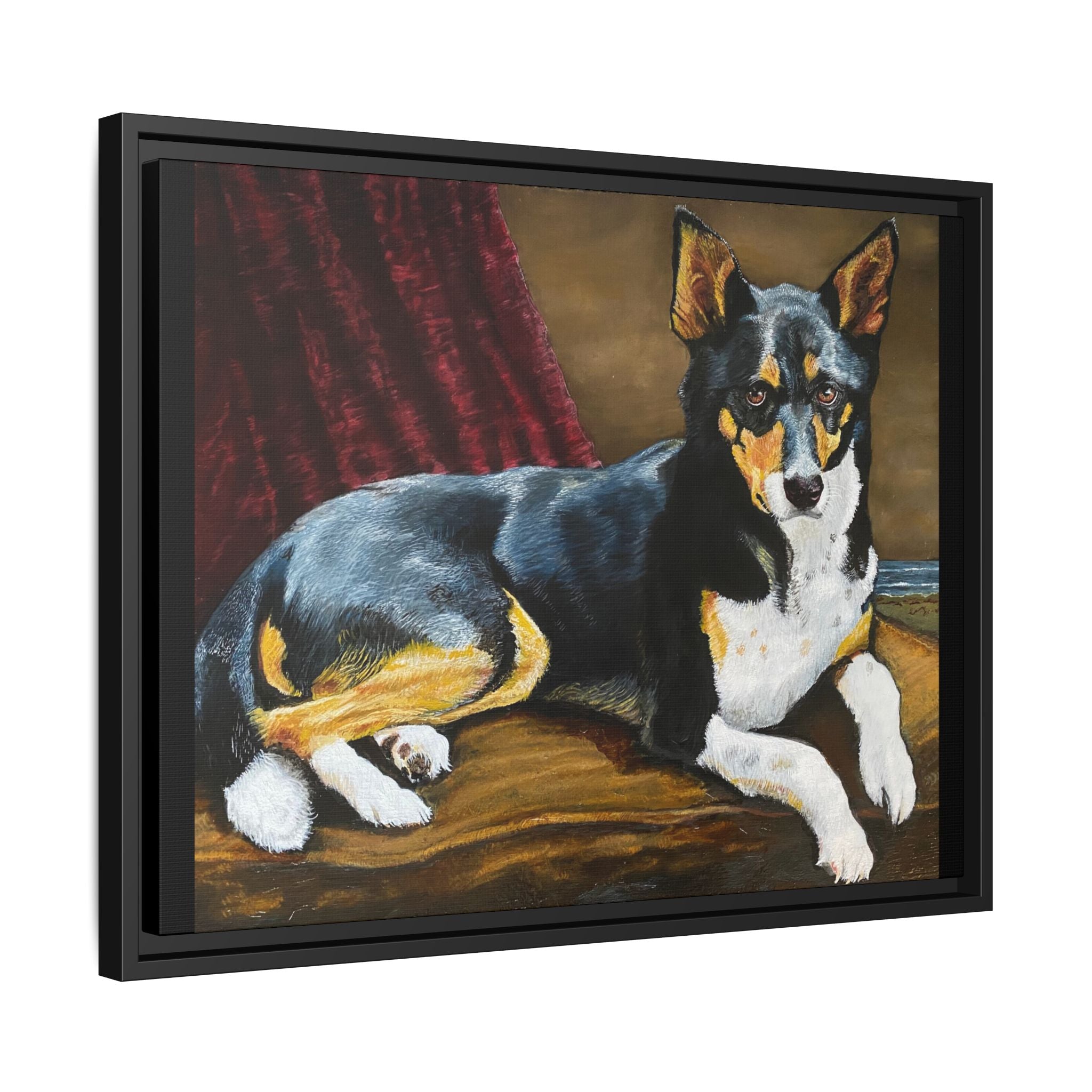Framed Matte Canvas Dog Portrait – Black & Tan Companion Wall Art