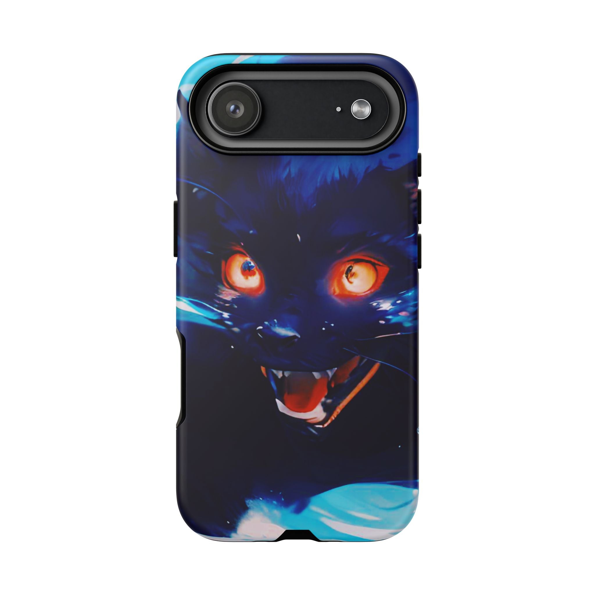 Demon Cat Phone Case — Glowing Blue Feline Tough Case
