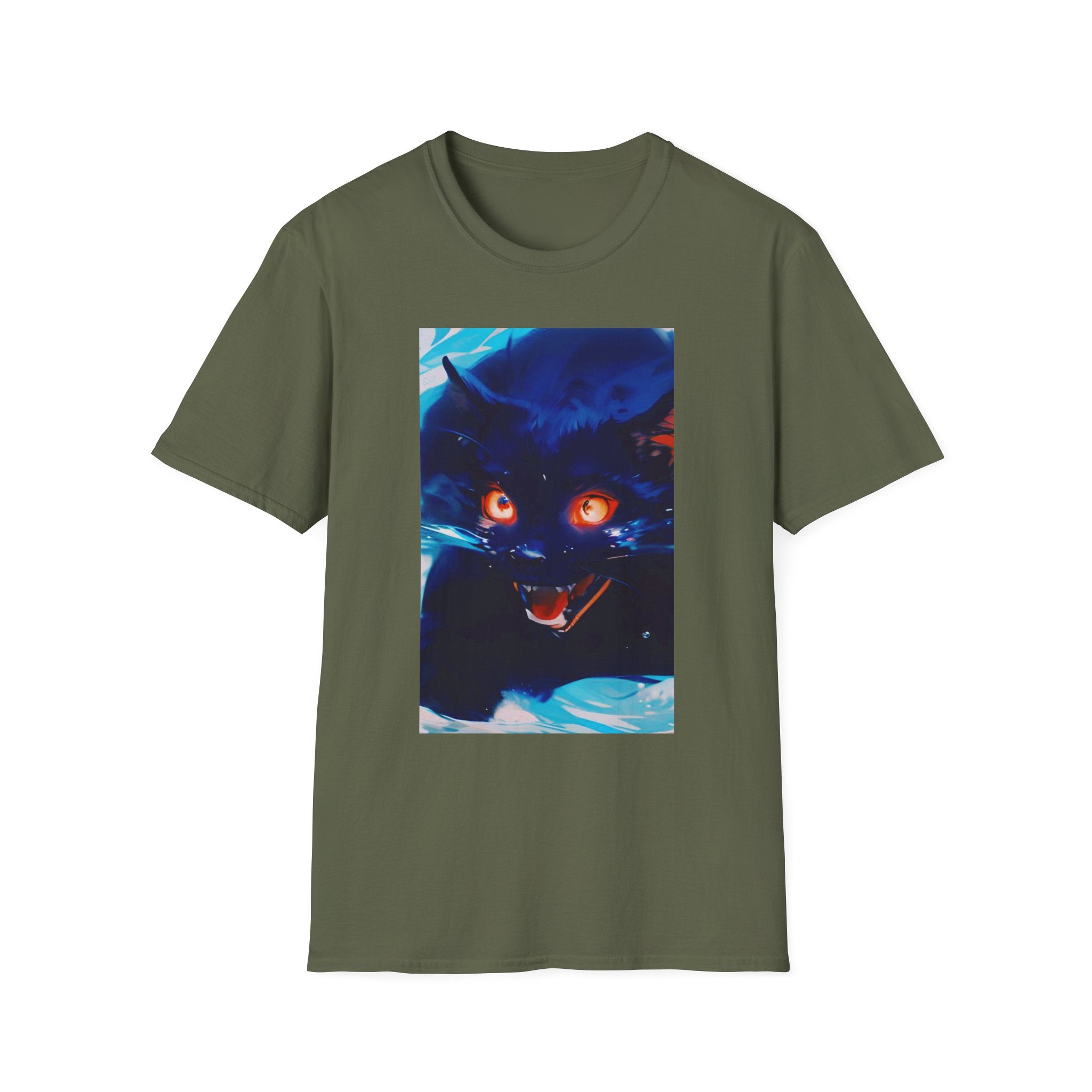 Demon Cat from the El Encanto Hotel T-Shirt — Glowing Eyes Creepy Cat Graphic Tee
