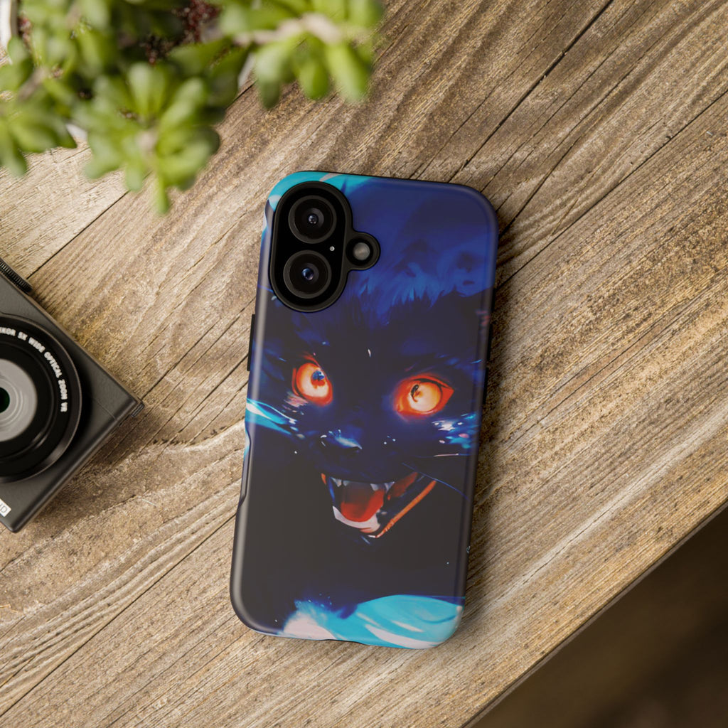 Demon Cat Phone Case — Glowing Blue Feline Tough Case