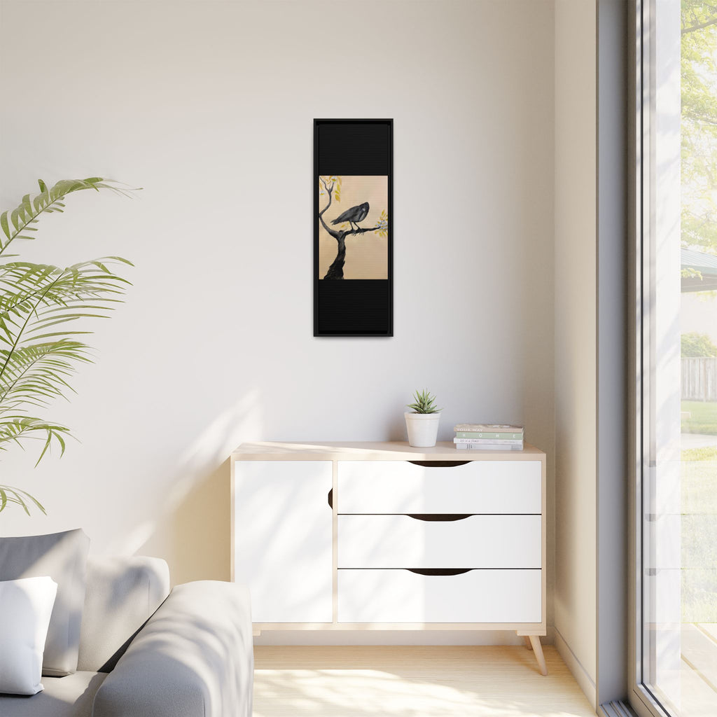 Raven on Branch Matte Framed Canvas – Moody Bird Wall Art