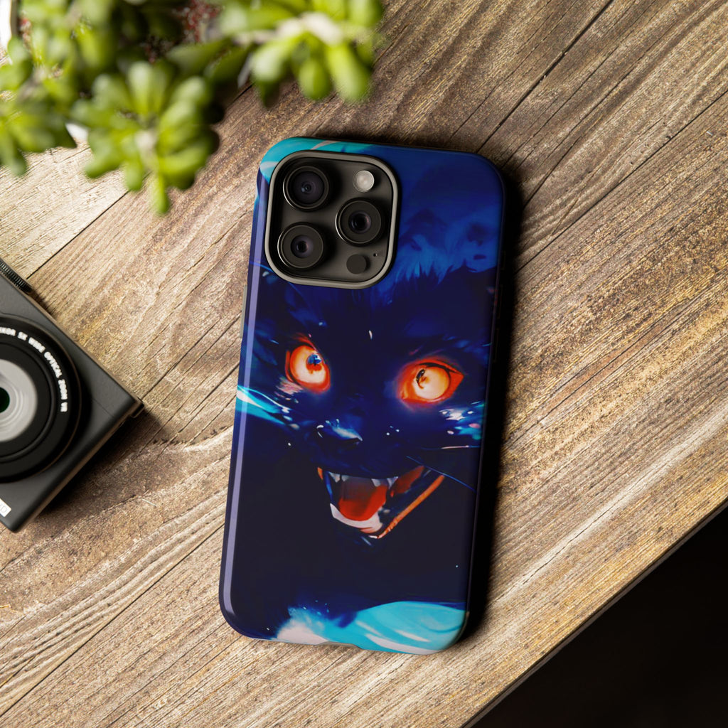 Demon Cat Phone Case — Glowing Blue Feline Tough Case