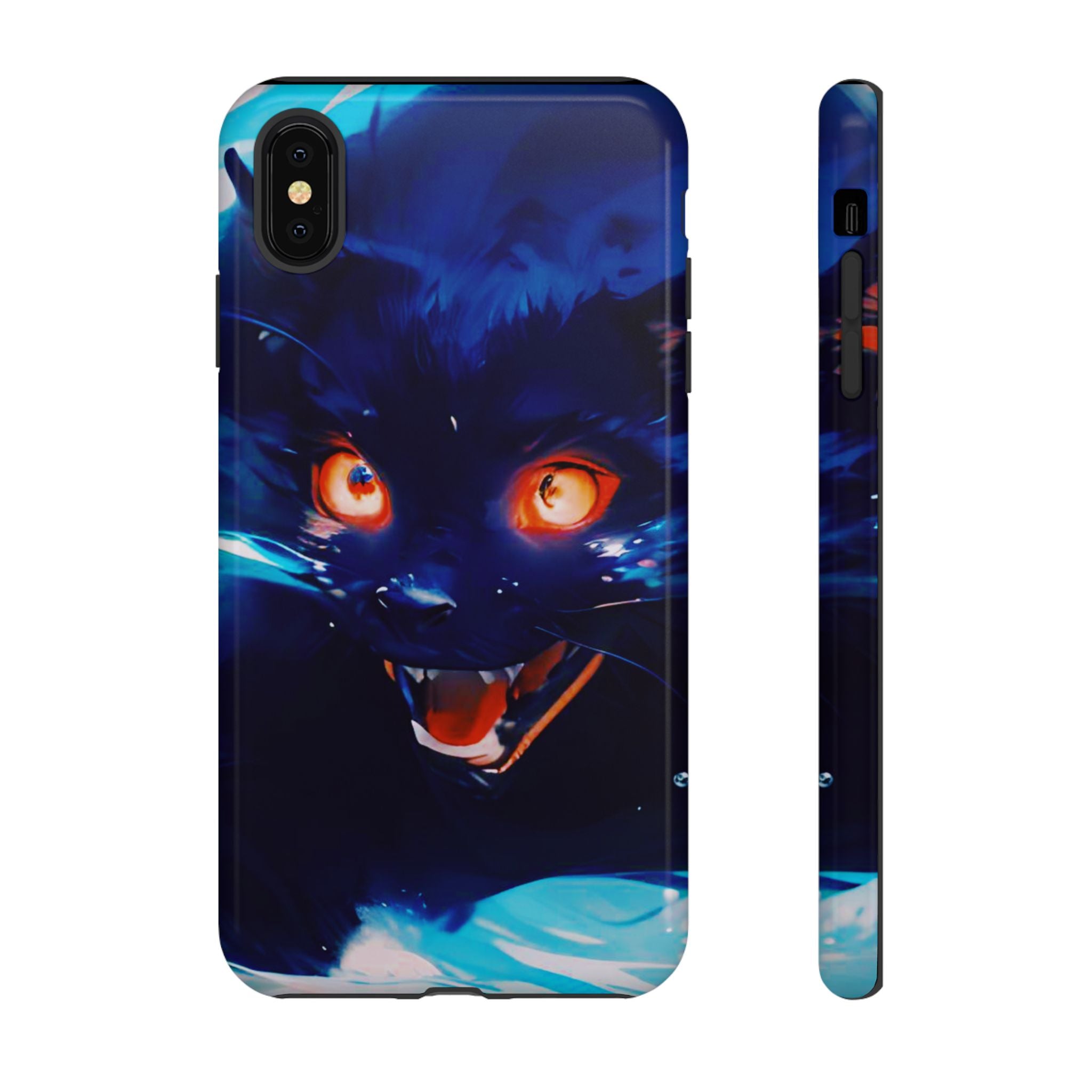 Demon Cat Phone Case — Glowing Blue Feline Tough Case