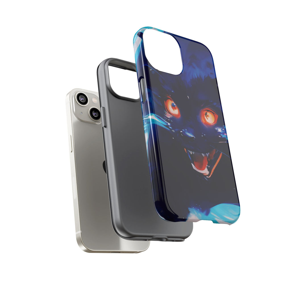 Demon Cat Phone Case — Glowing Blue Feline Tough Case