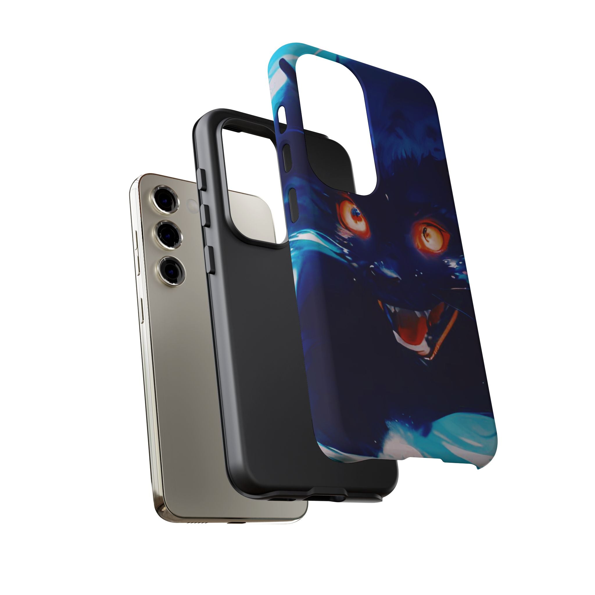 Demon Cat Phone Case — Glowing Blue Feline Tough Case