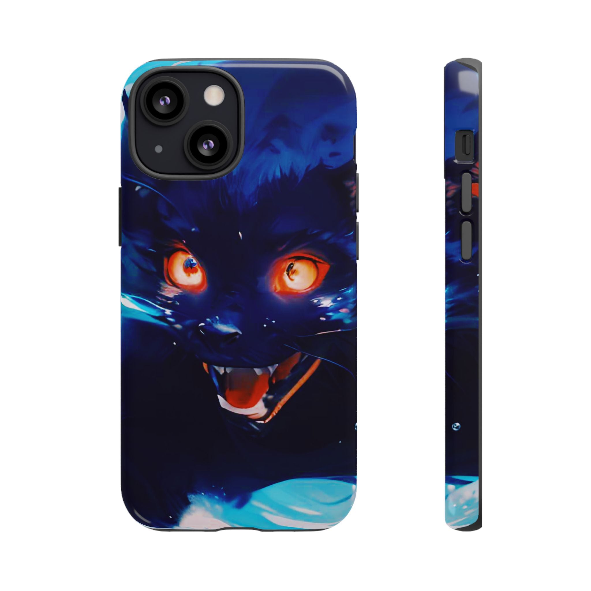 Demon Cat Phone Case — Glowing Blue Feline Tough Case