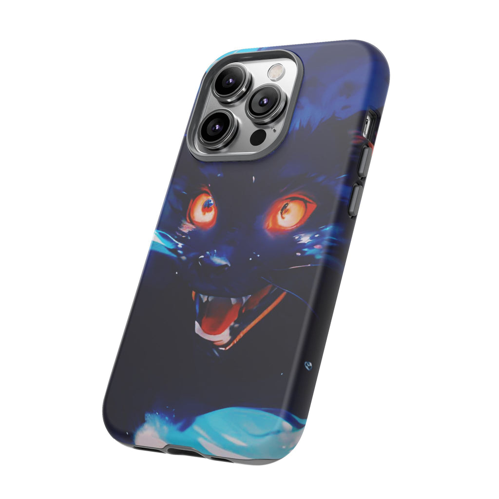 Demon Cat Phone Case — Glowing Blue Feline Tough Case