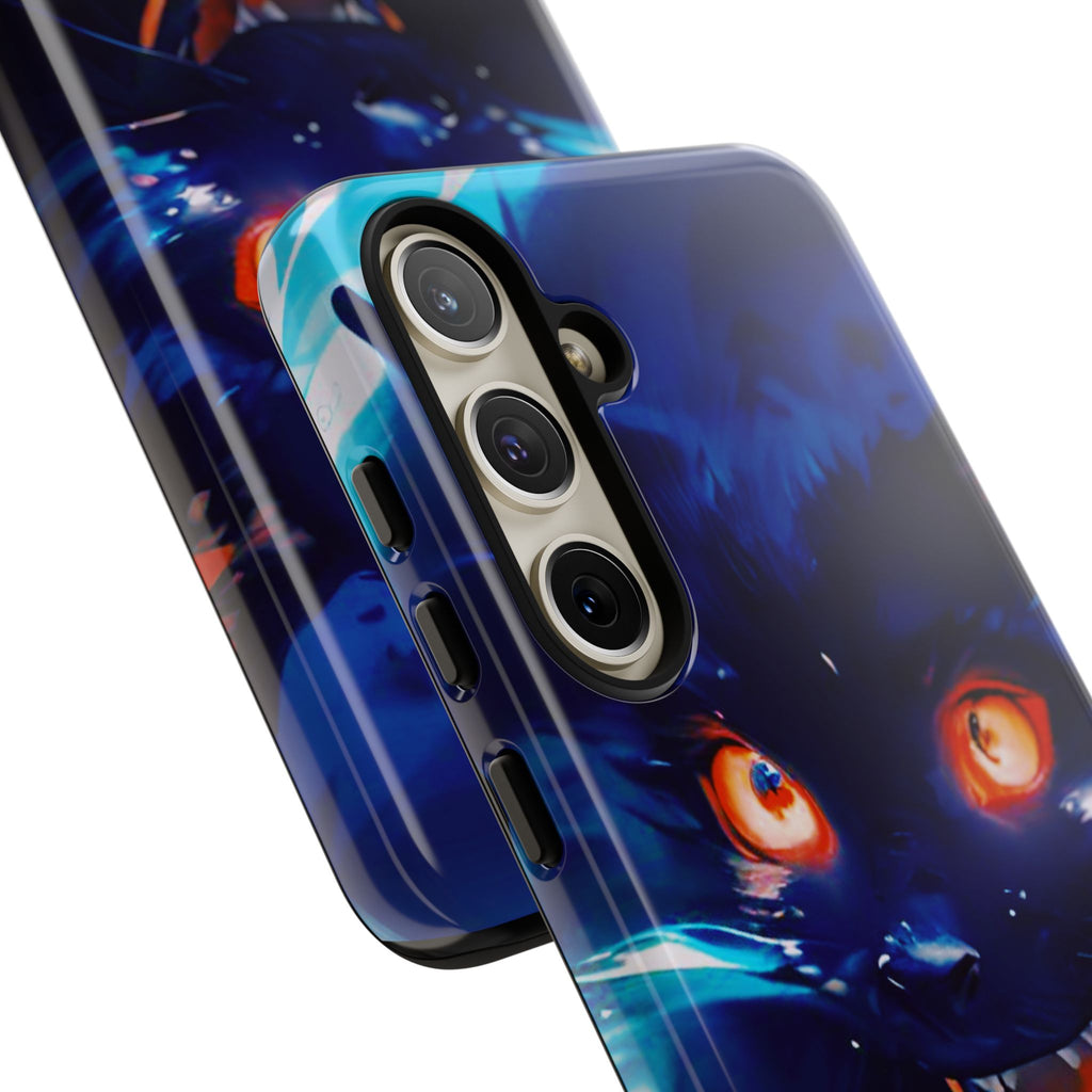 Demon Cat Phone Case — Glowing Blue Feline Tough Case