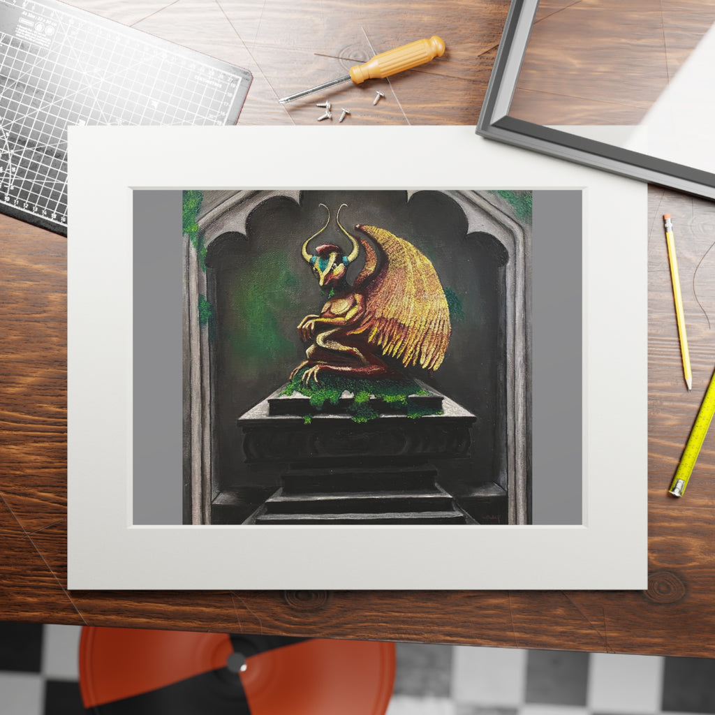 Golden Gargoyle Fine Art Print with Passepartout Frame — Mythic Wall Art