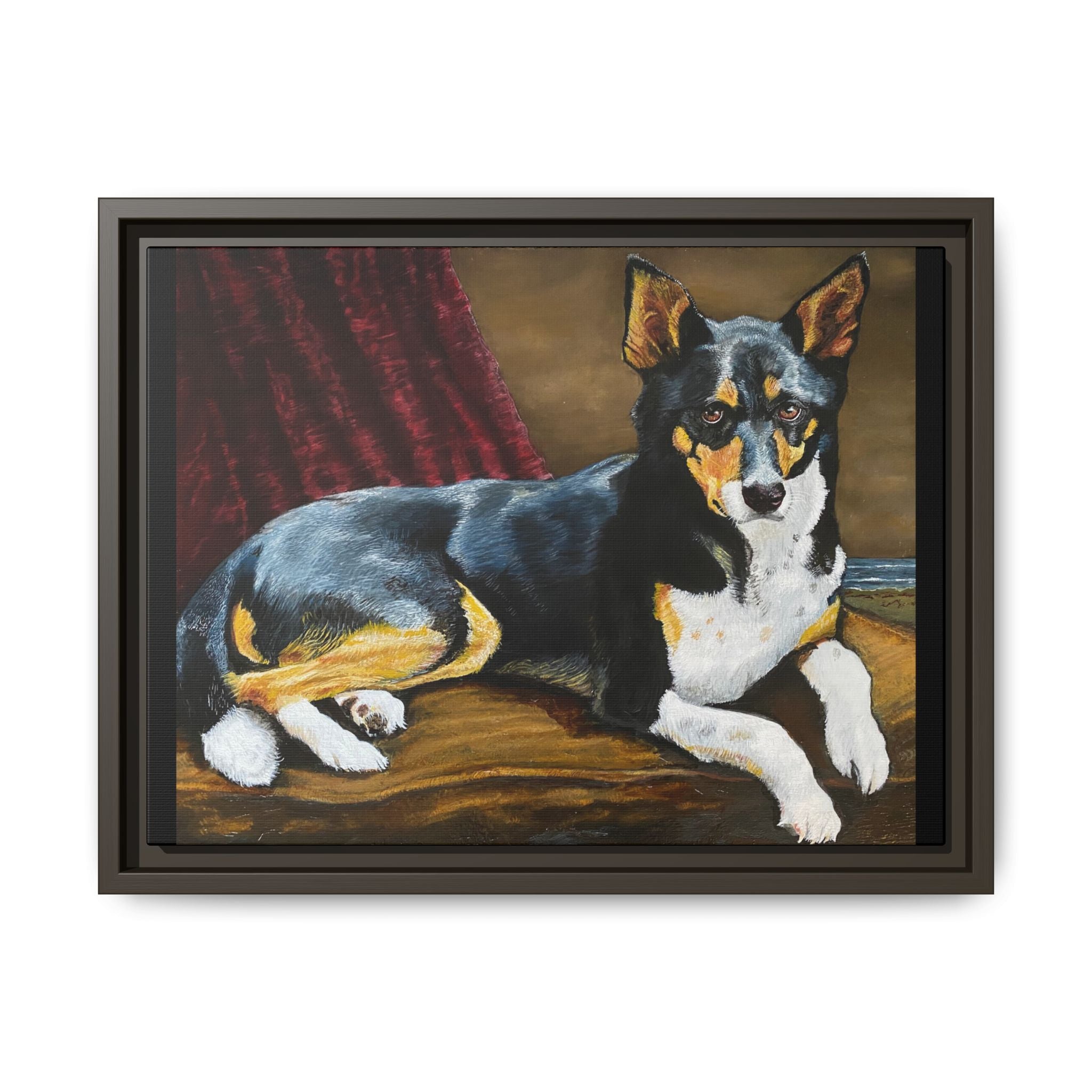 Framed Matte Canvas Dog Portrait – Black & Tan Companion Wall Art