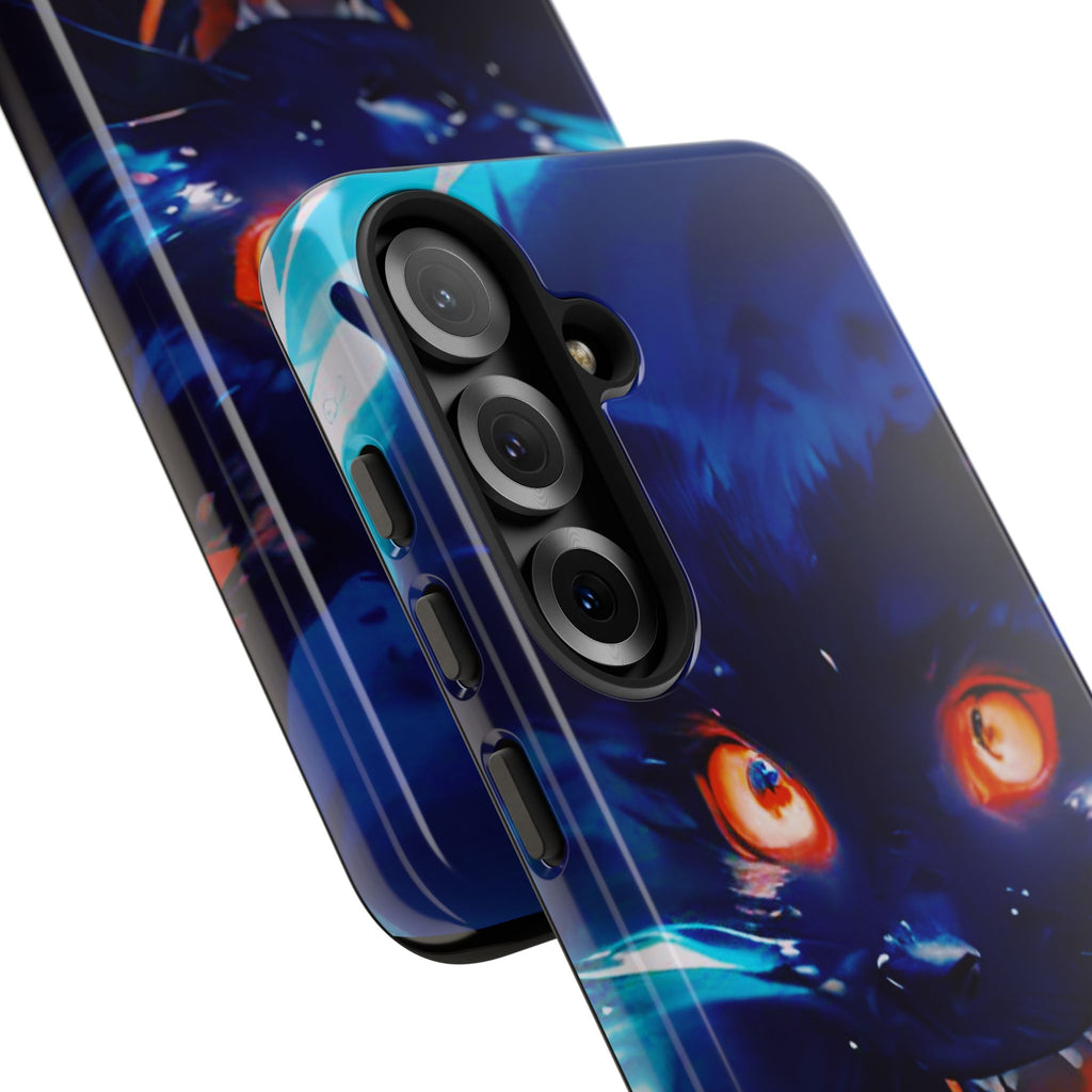 Demon Cat Phone Case — Glowing Blue Feline Tough Case