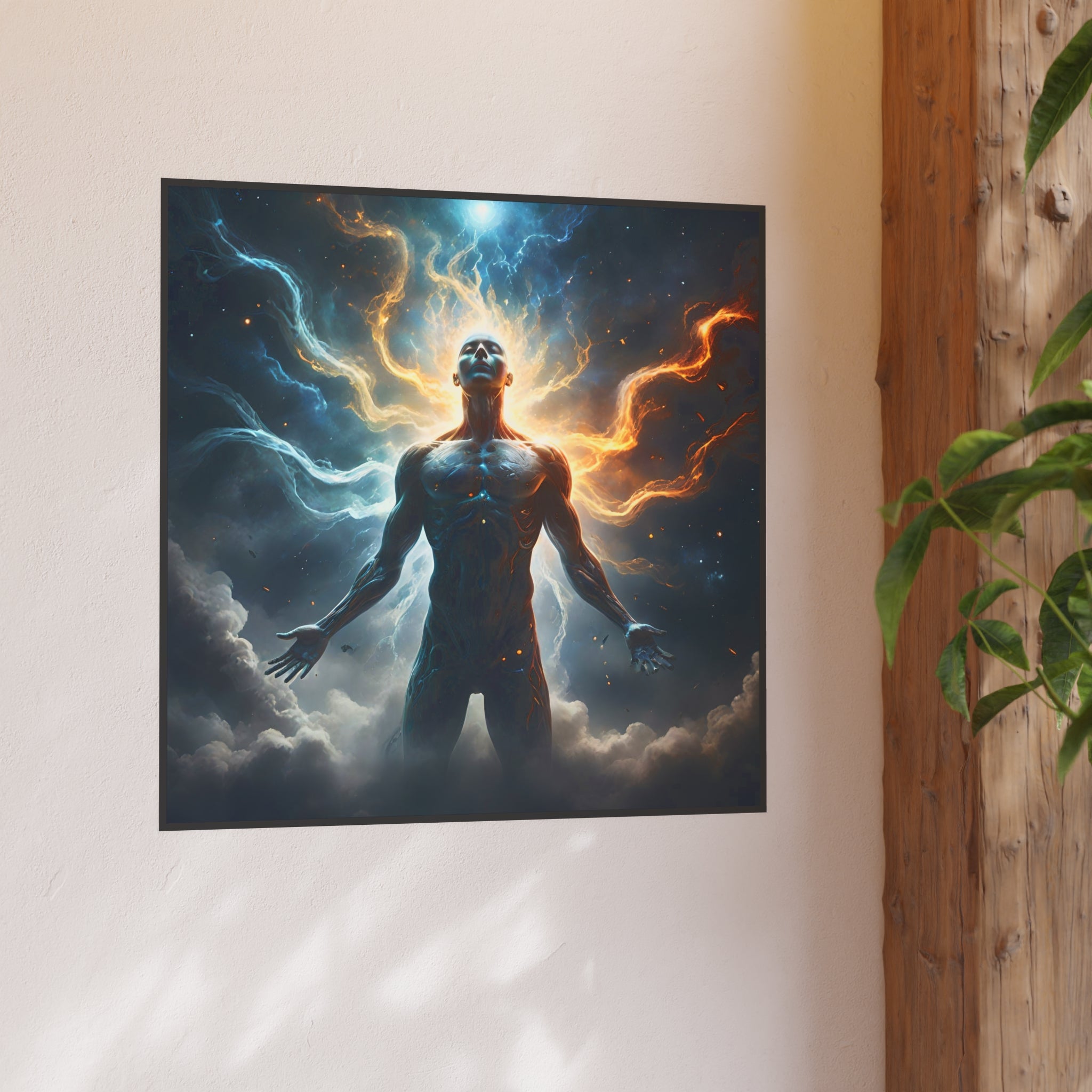 Cosmic Awakening Poster — Surreal Human Energy Wall Art (Satin/Archival Matte)