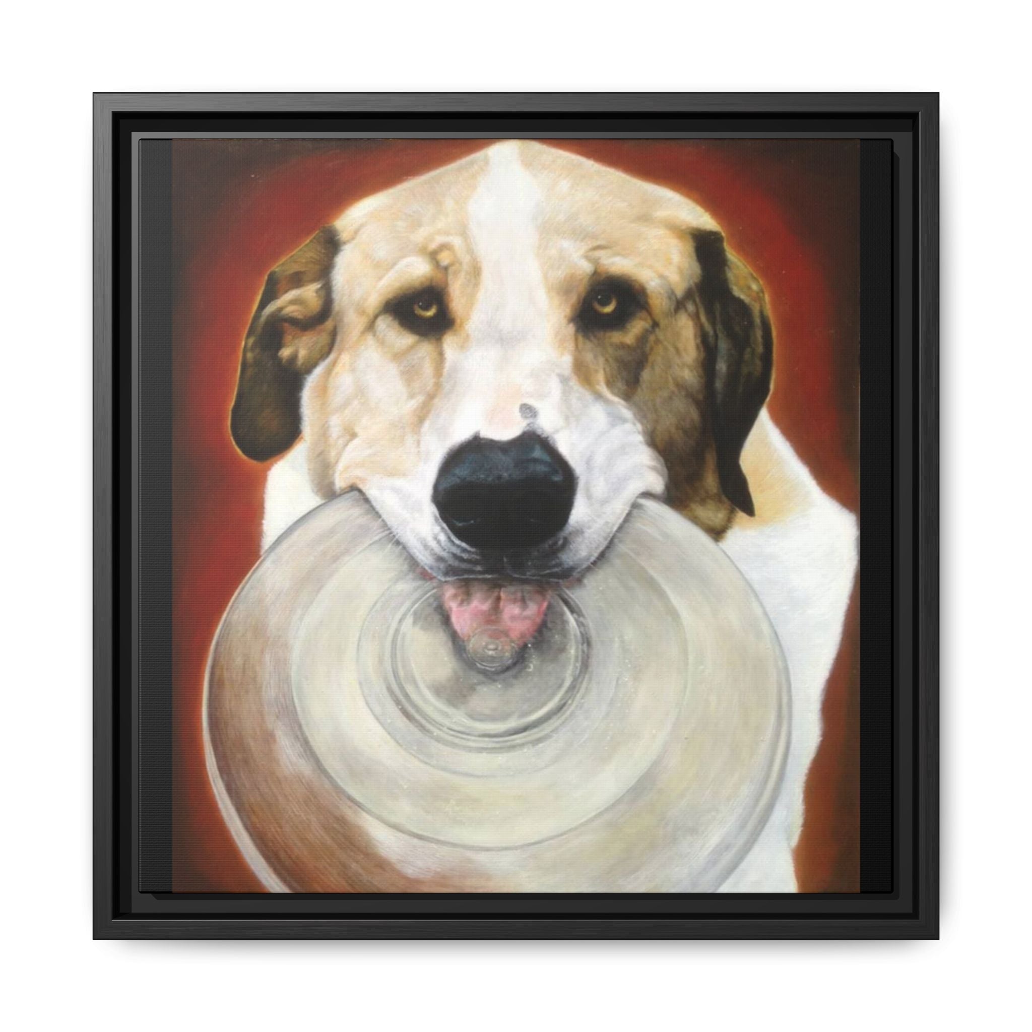 Framed Matte Canvas Print — Playful Wookie Holding His Frisbee