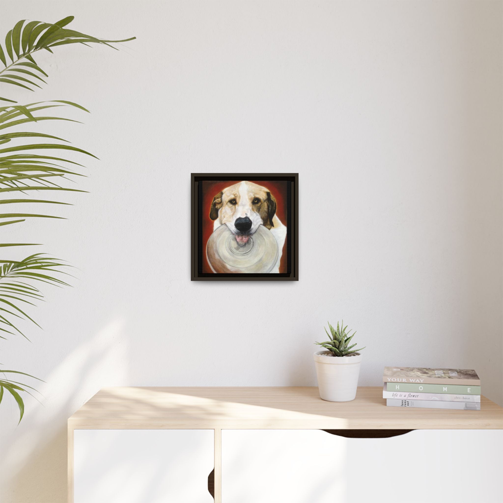 Framed Matte Canvas Print — Playful Wookie Holding His Frisbee