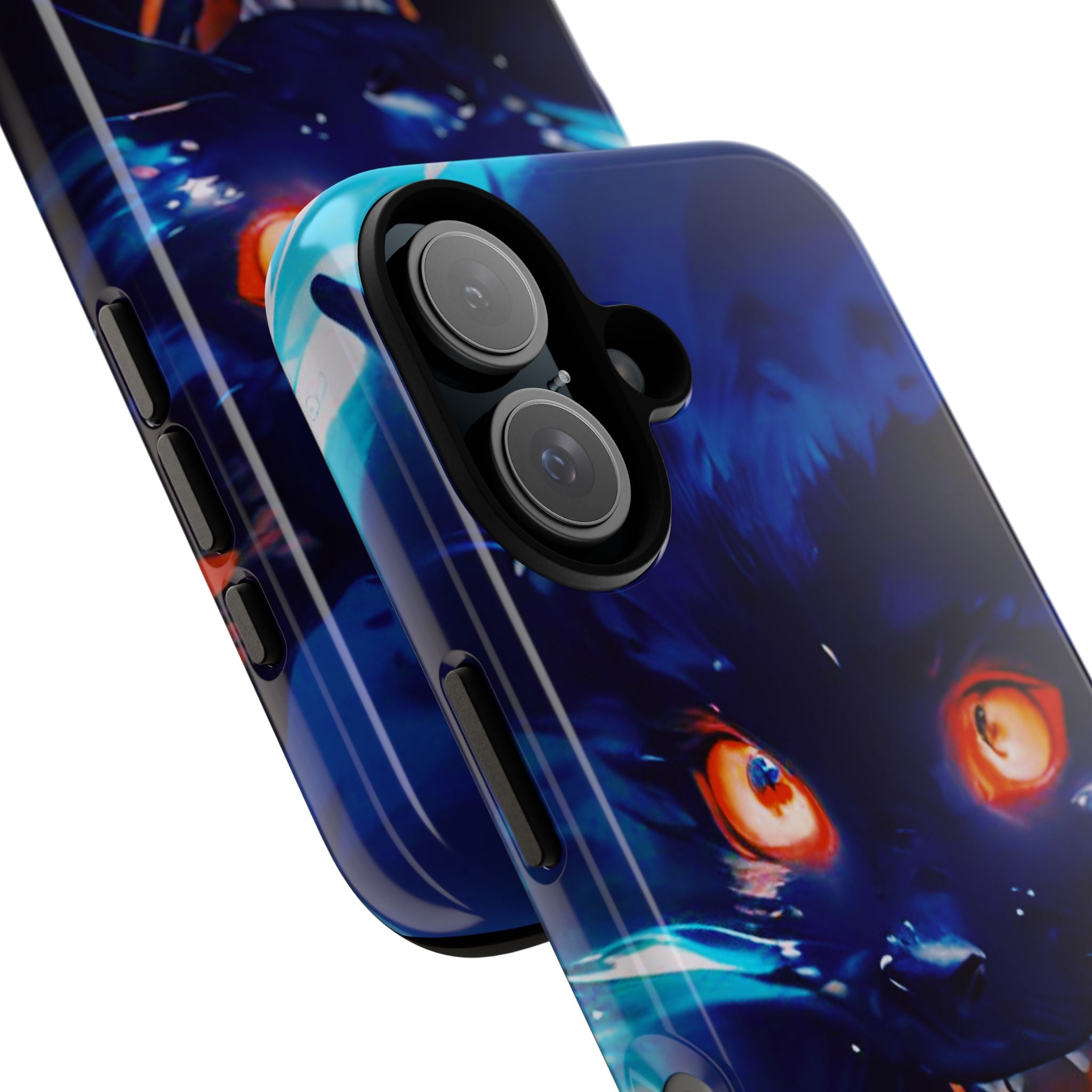 Demon Cat Phone Case — Glowing Blue Feline Tough Case