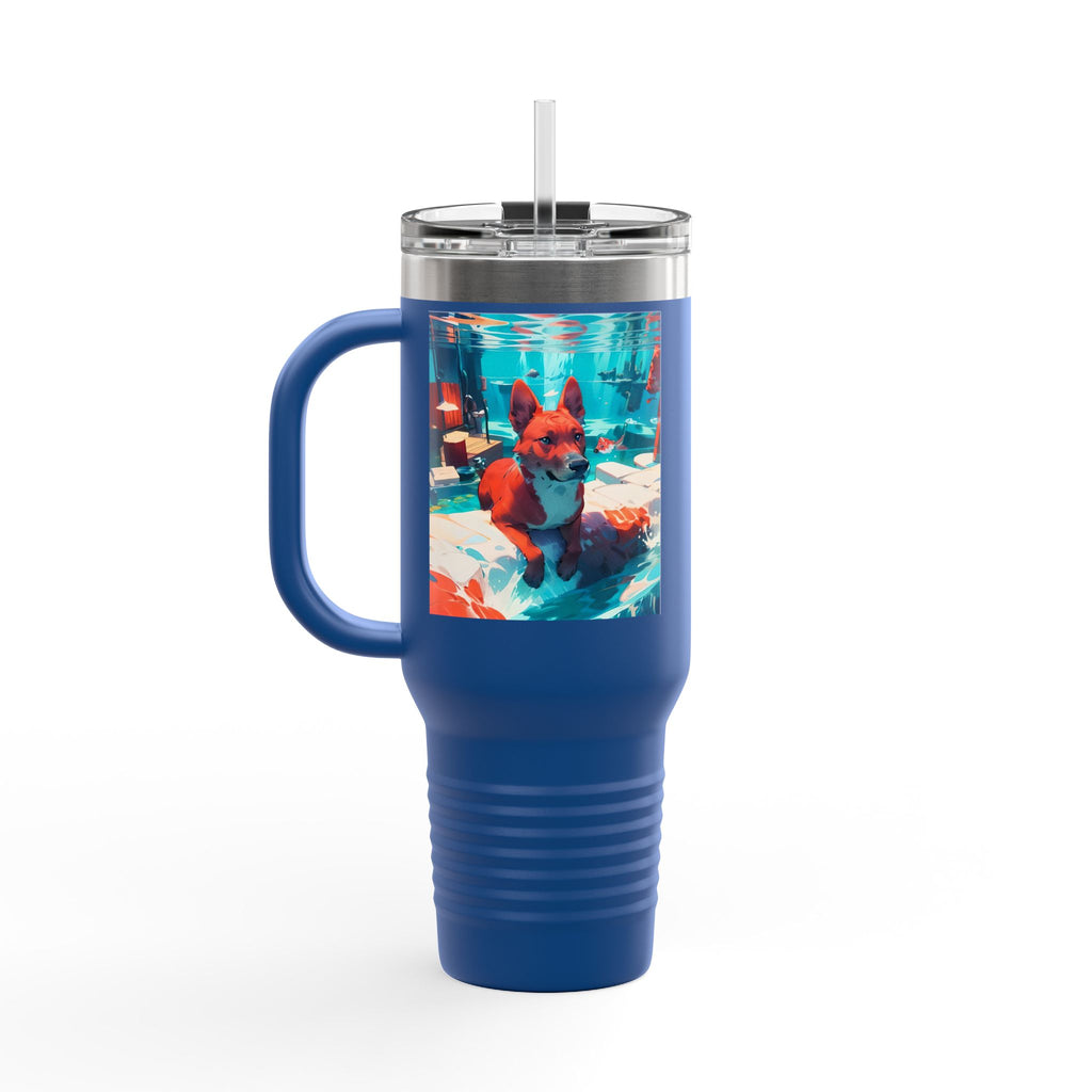 40oz Insulated Travel Mug – Colorful Underwater Dog Art Design