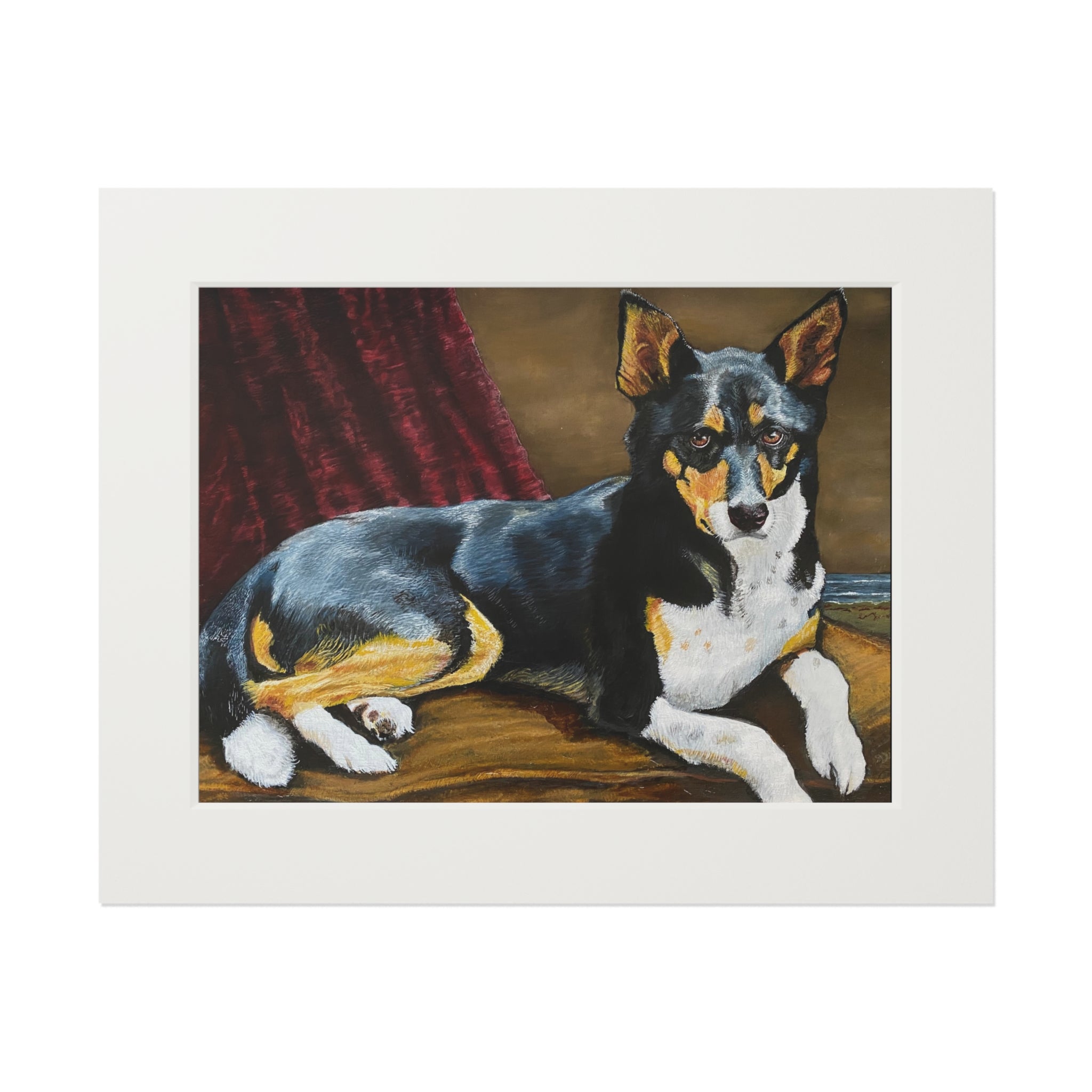 Tricolor Dog Fine Art Print with Passepartout Frame — "Upton" Pet Portrait Wall Art (2022)