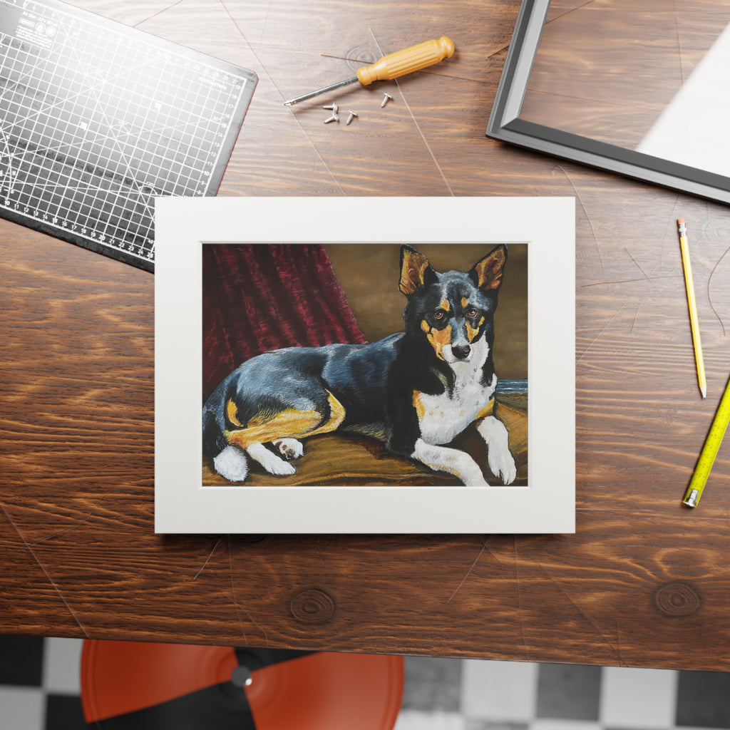 Tricolor Dog Fine Art Print with Passepartout Frame — "Upton" Pet Portrait Wall Art (2022)