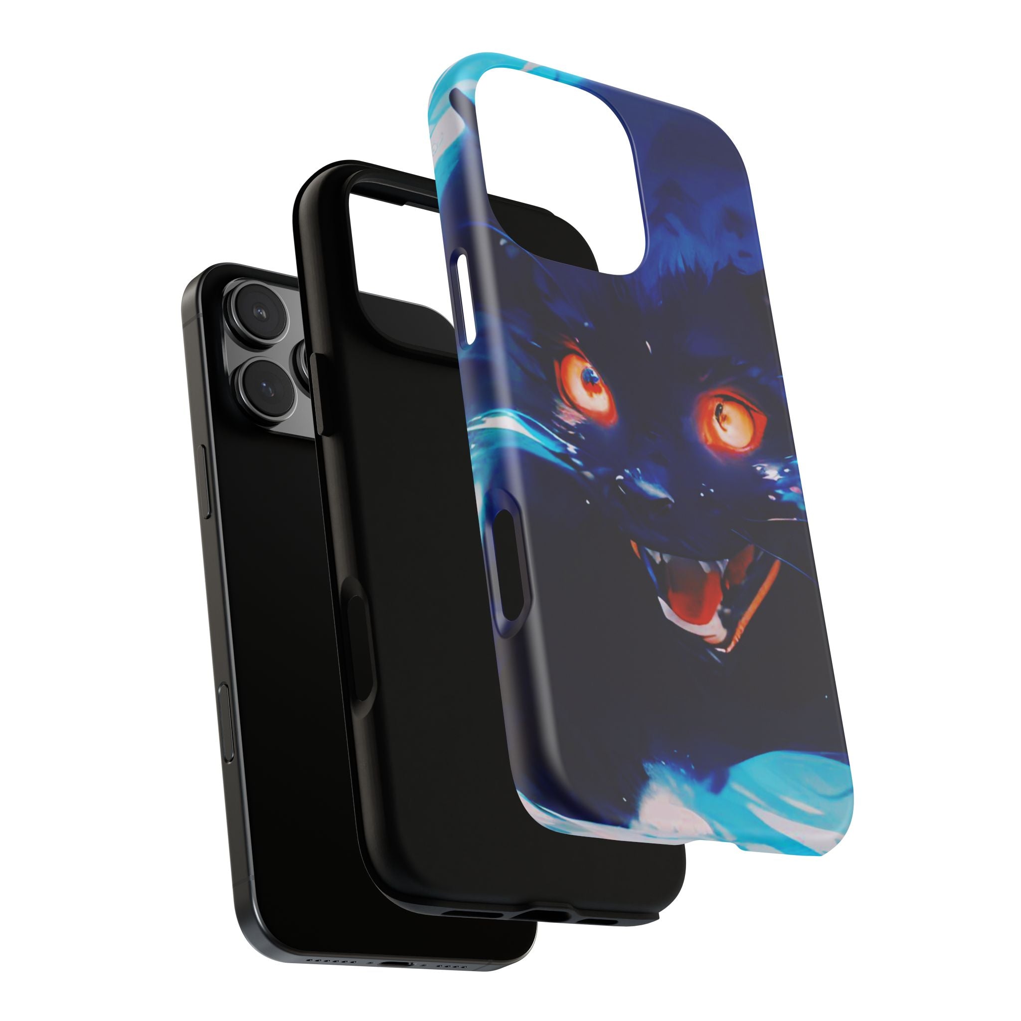 Demon Cat Phone Case — Glowing Blue Feline Tough Case