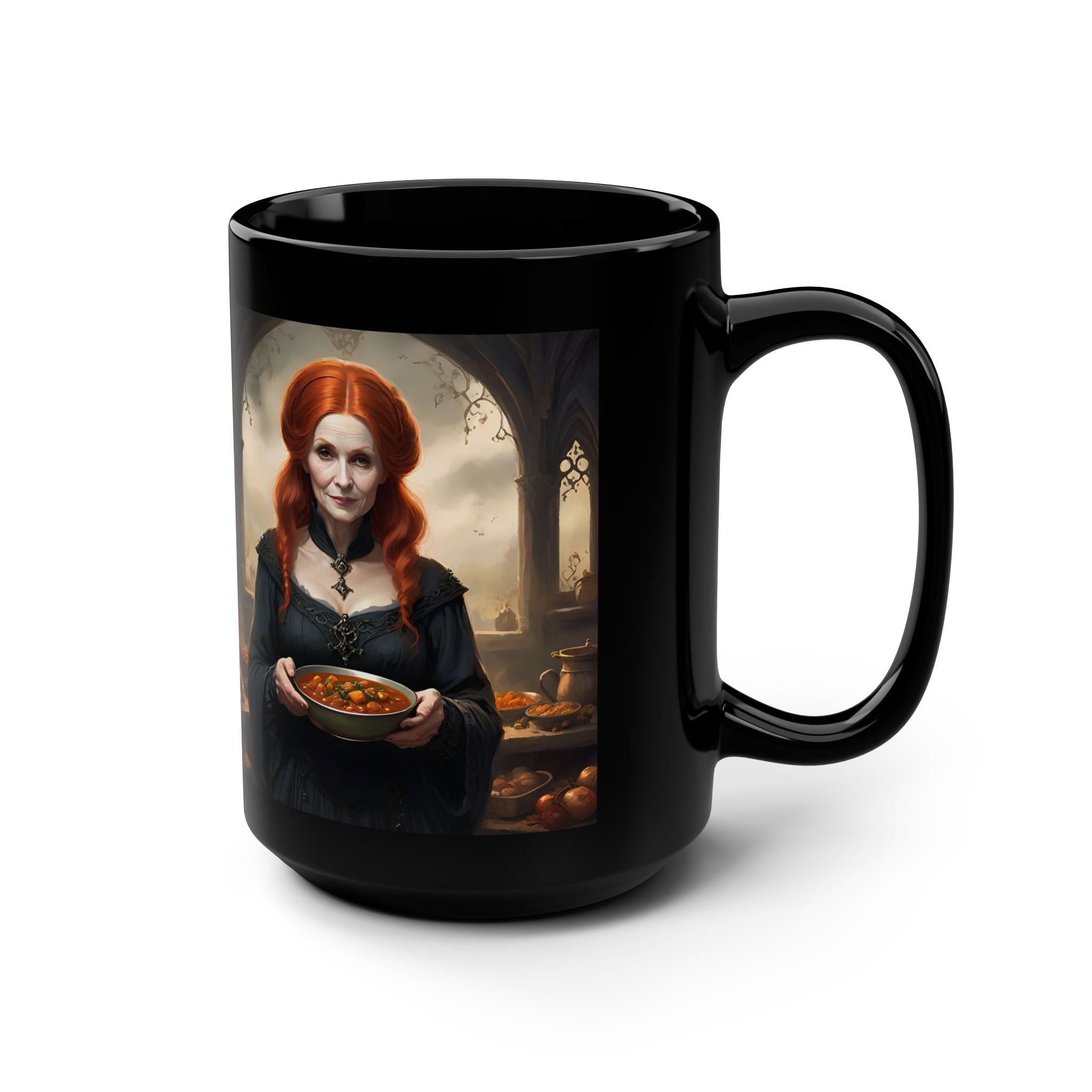 Mother Black Mug – Redhead Witch Holding Potion Soup, 15oz
