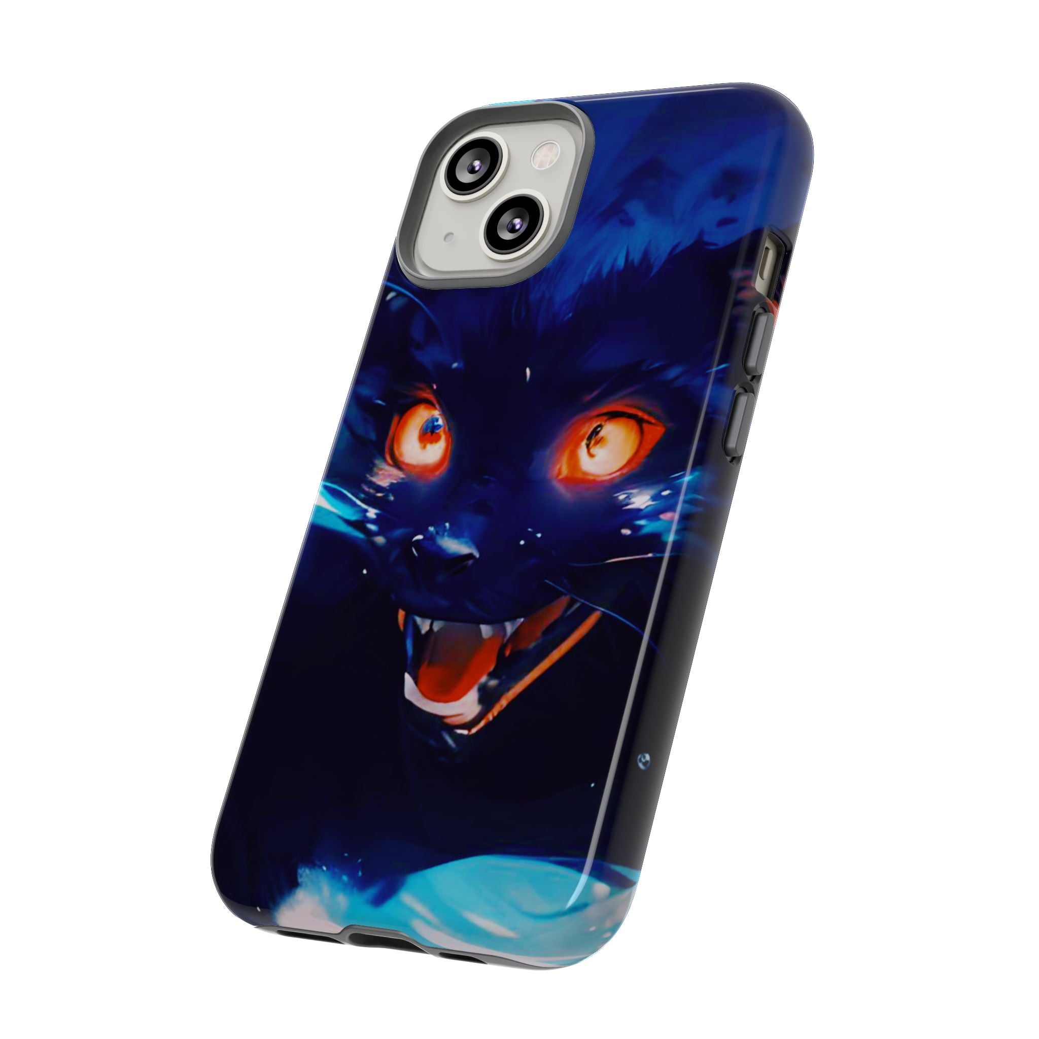 Demon Cat Phone Case — Glowing Blue Feline Tough Case