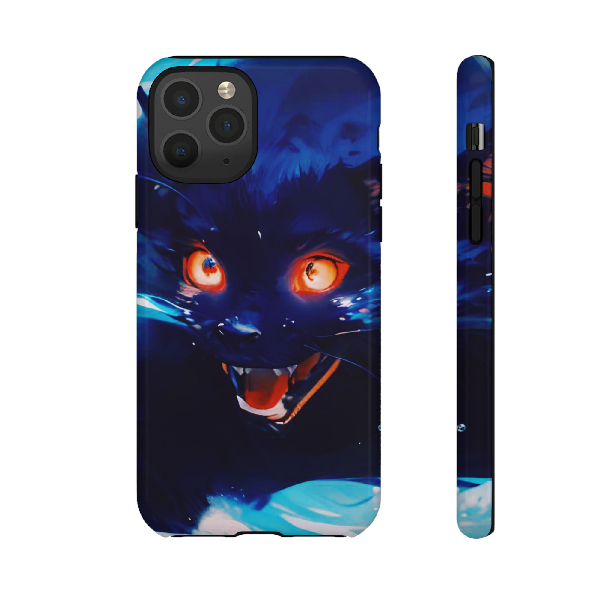 Demon Cat Phone Case — Glowing Blue Feline Tough Case