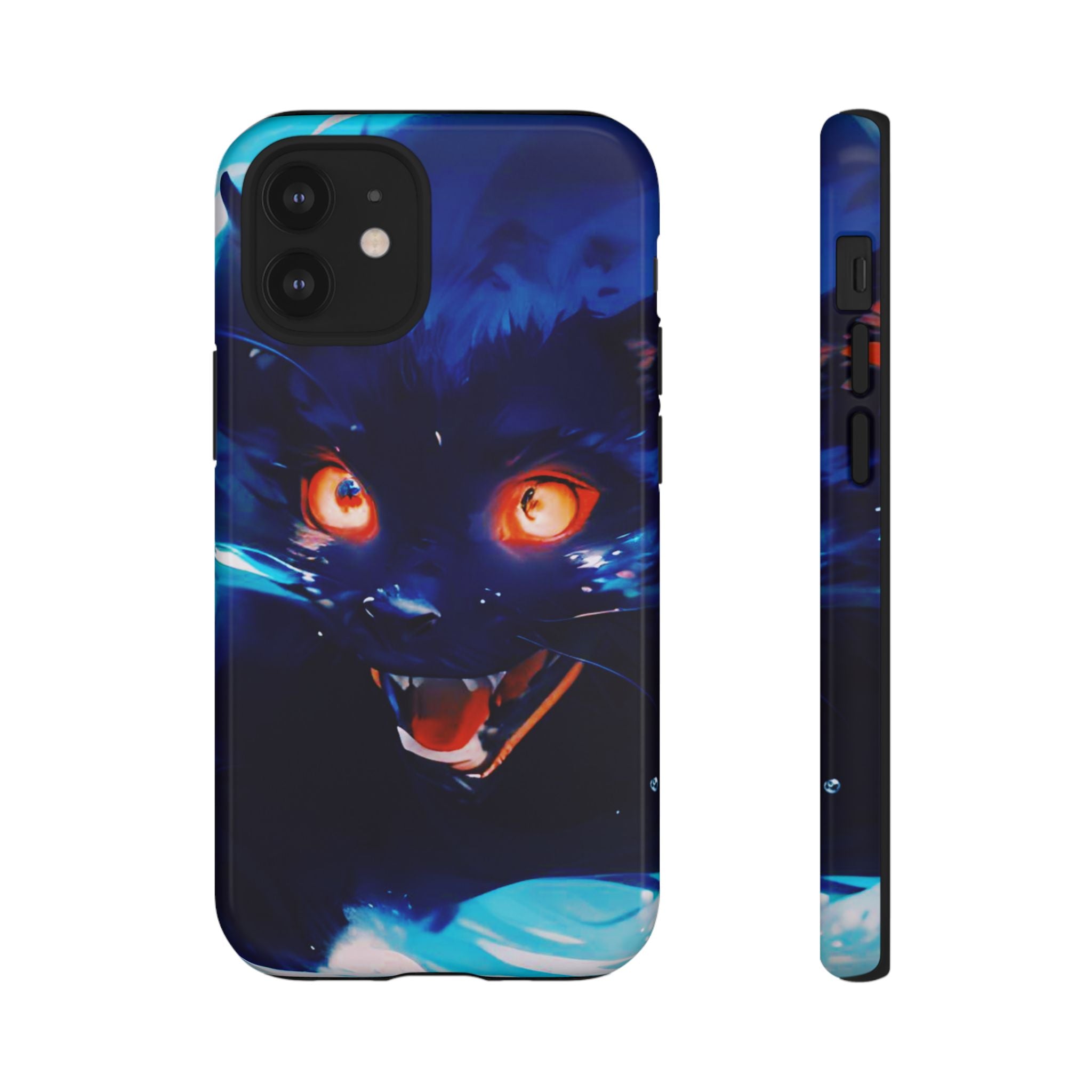 Demon Cat Phone Case — Glowing Blue Feline Tough Case