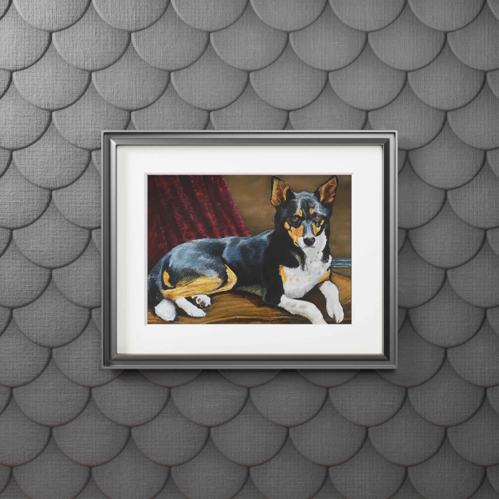 Tricolor Dog Fine Art Print with Passepartout Frame — "Upton" Pet Portrait Wall Art (2022)