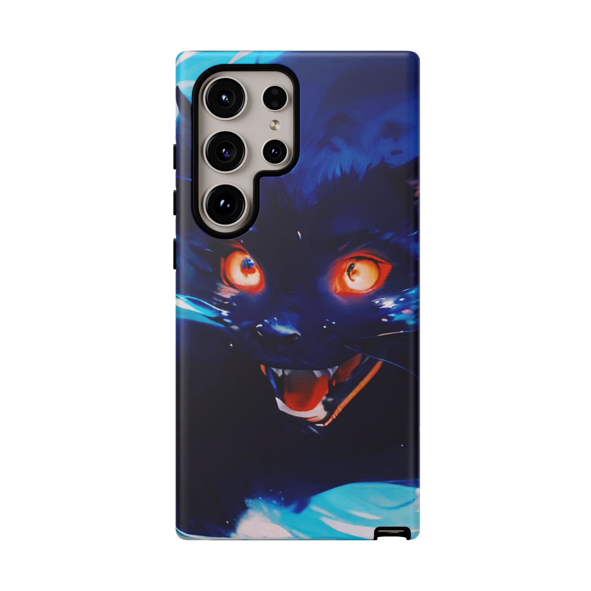 Demon Cat Phone Case — Glowing Blue Feline Tough Case