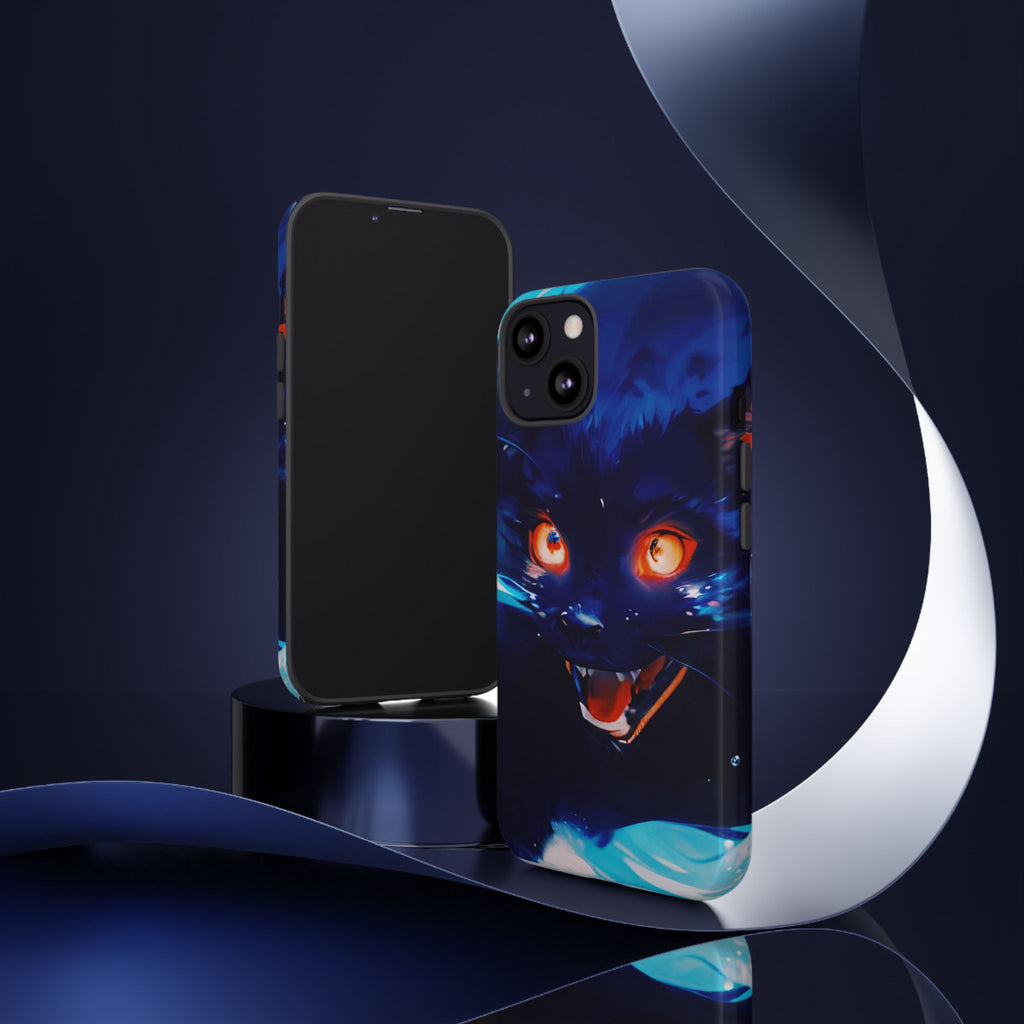 Demon Cat Phone Case — Glowing Blue Feline Tough Case