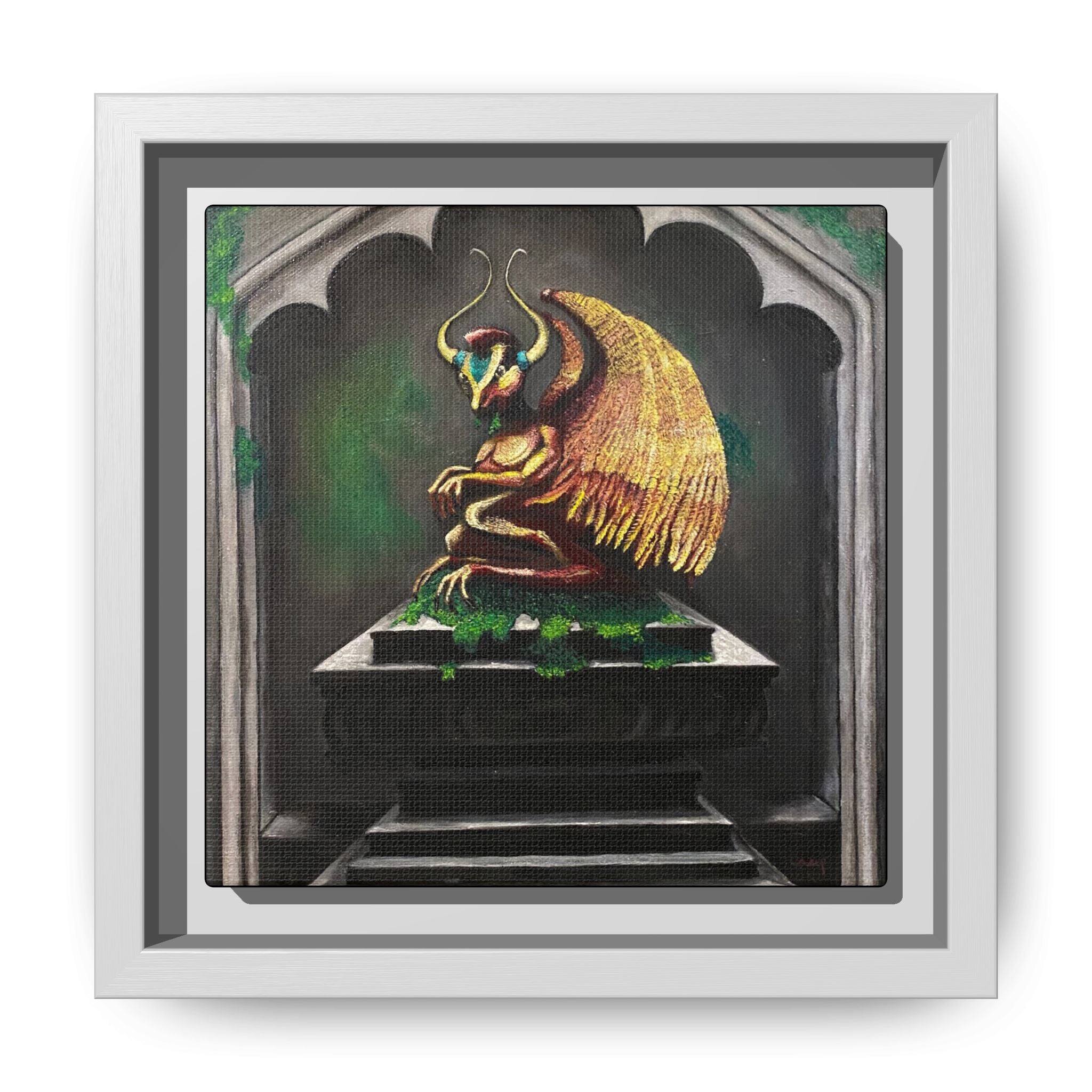 Framed Matte Canvas - Golden Gothic Gargoyle Wall Art