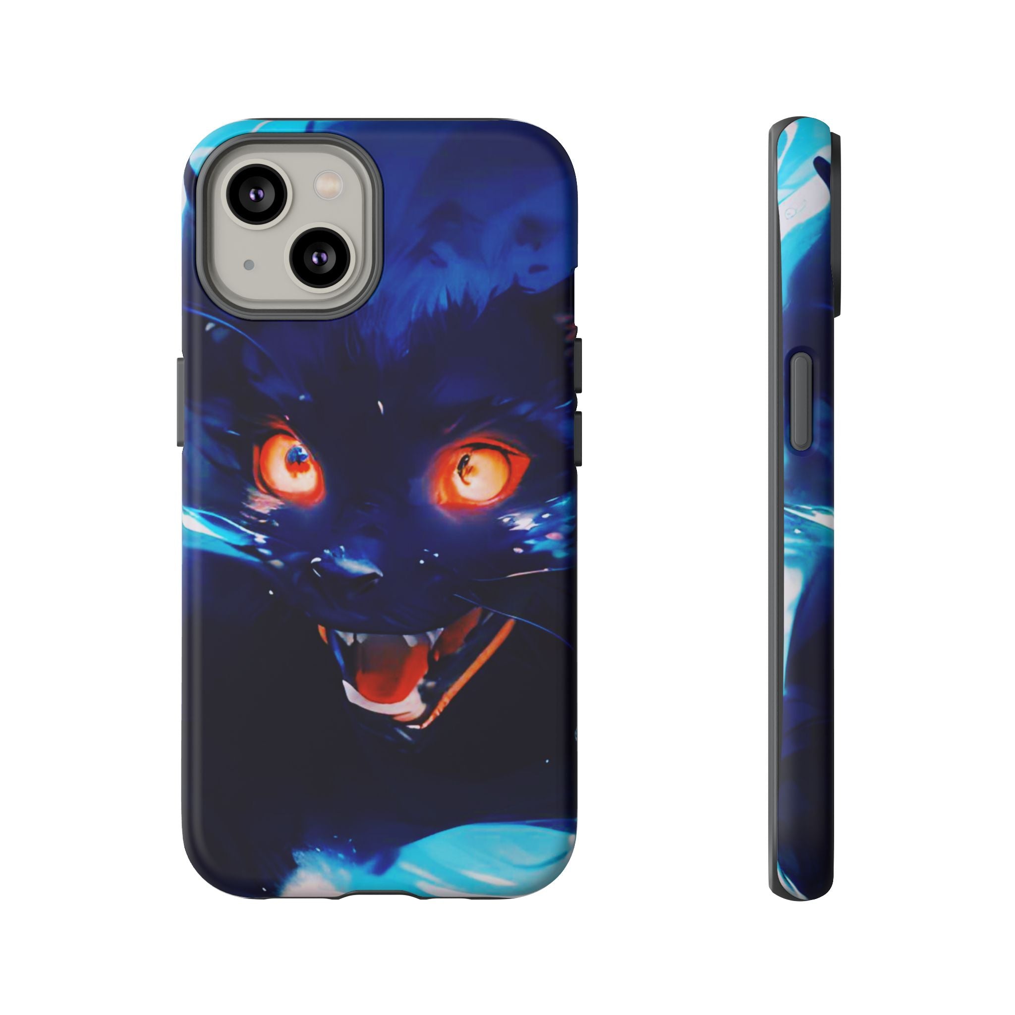Demon Cat Phone Case — Glowing Blue Feline Tough Case