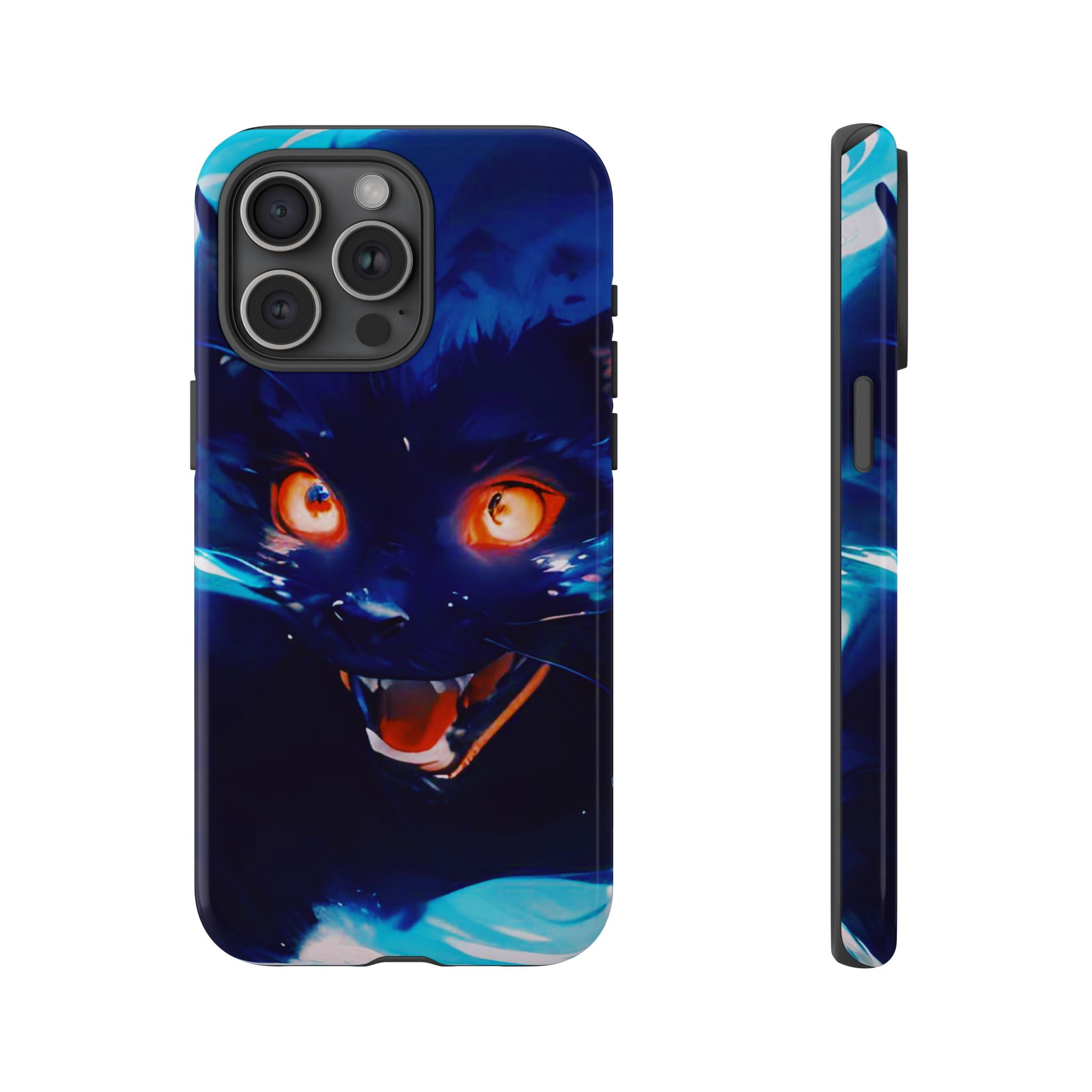 Demon Cat Phone Case — Glowing Blue Feline Tough Case