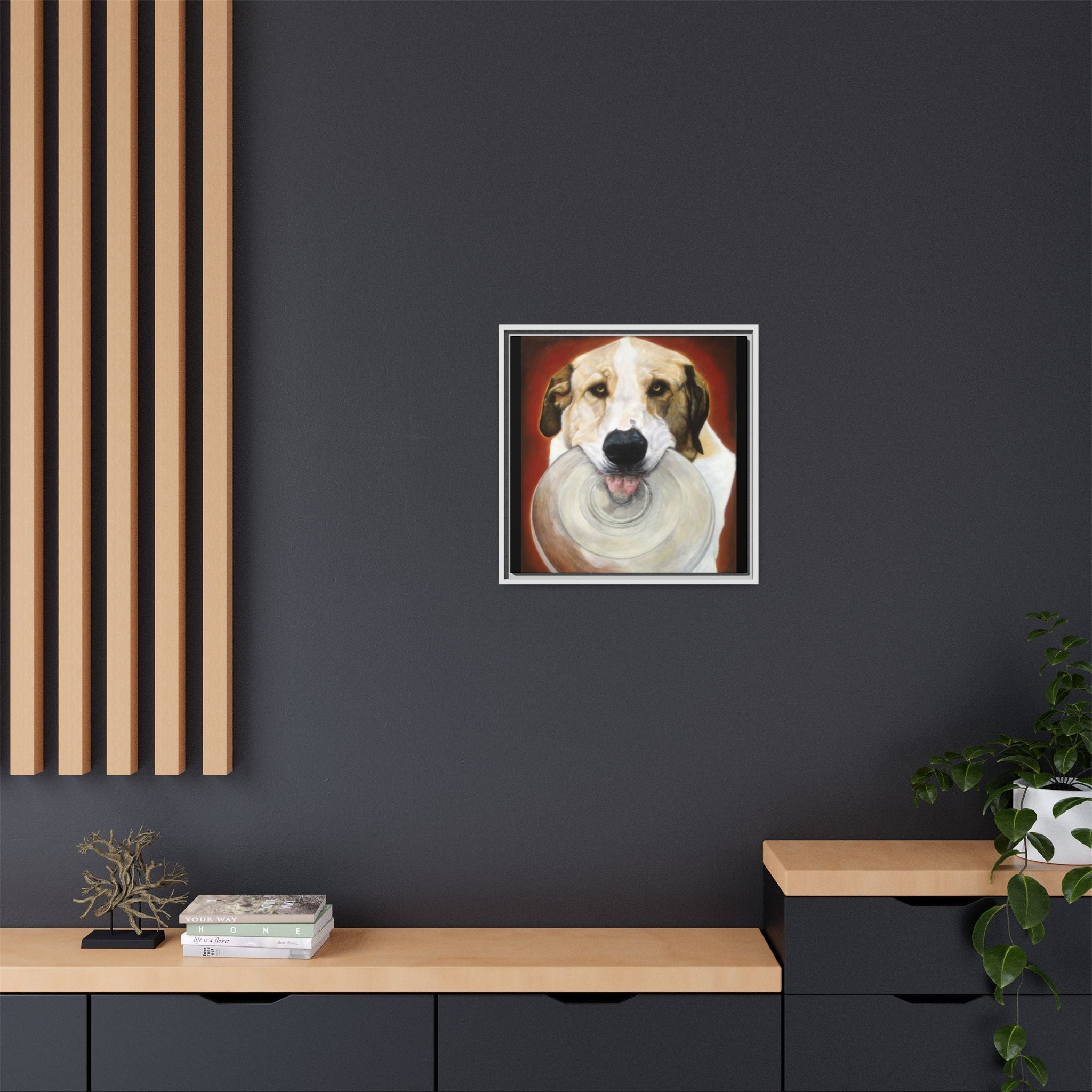 Framed Matte Canvas Print — Playful Wookie Holding His Frisbee