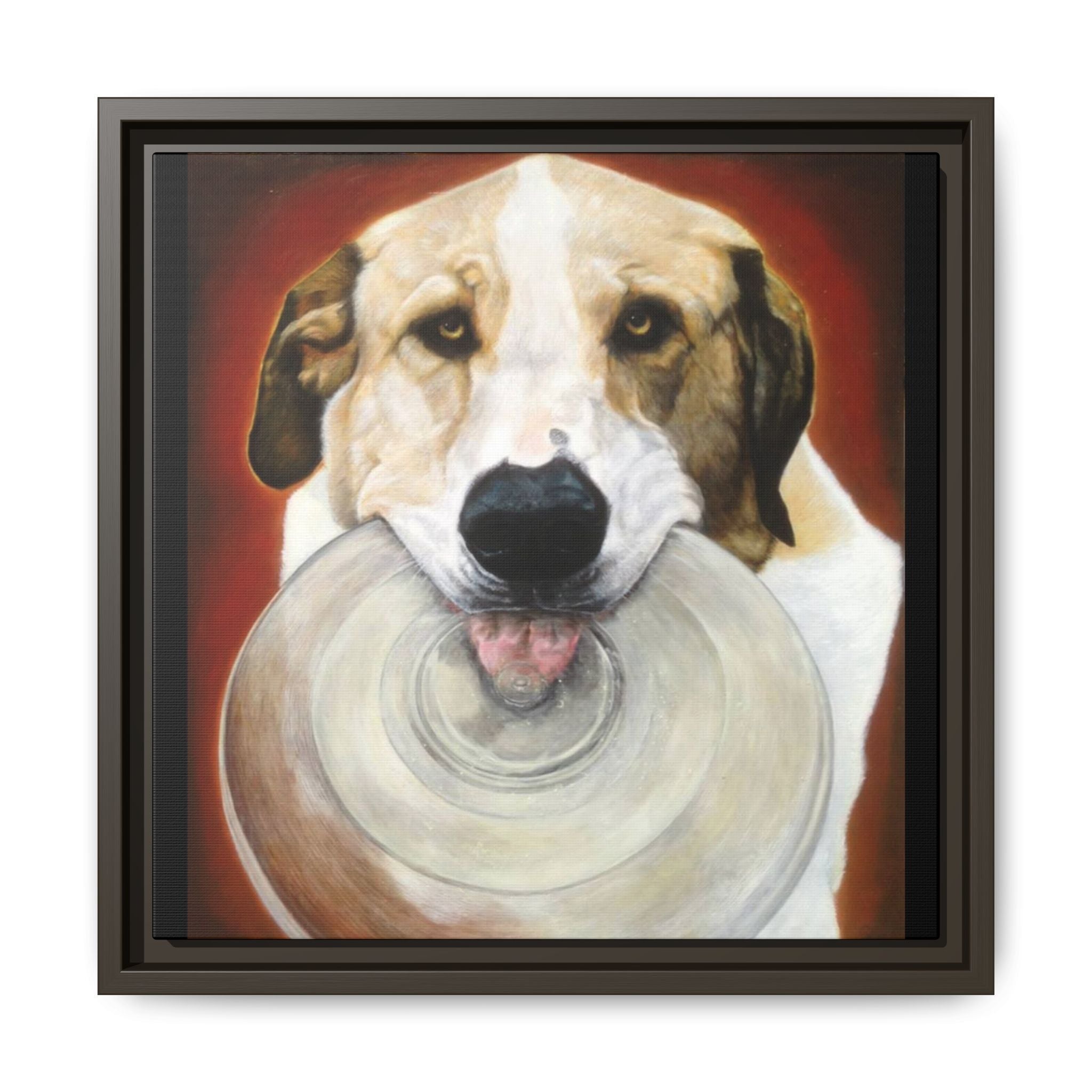 Framed Matte Canvas Print — Playful Wookie Holding His Frisbee