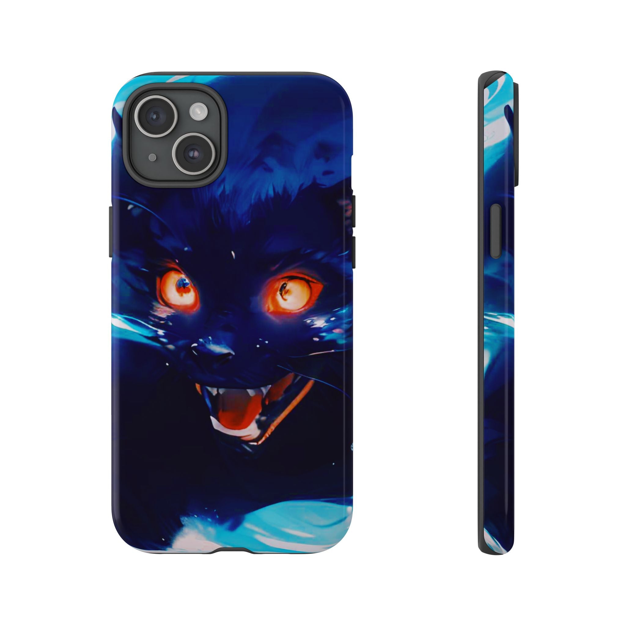 Demon Cat Phone Case — Glowing Blue Feline Tough Case
