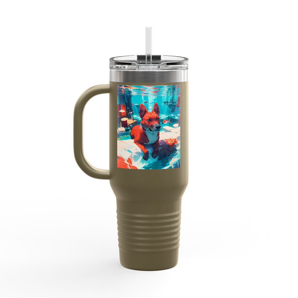 40oz Insulated Travel Mug – Colorful Underwater Dog Art Design