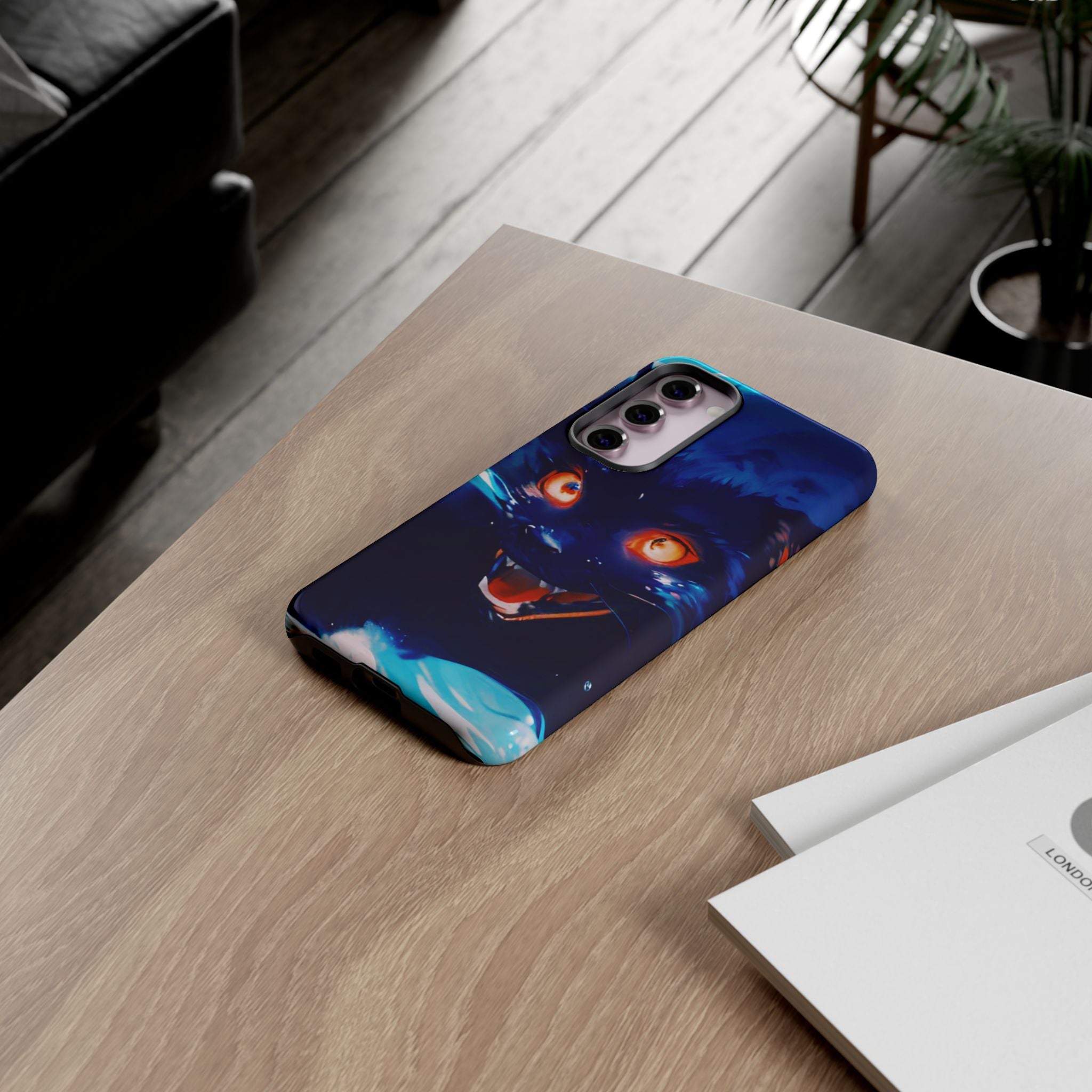 Demon Cat Phone Case — Glowing Blue Feline Tough Case
