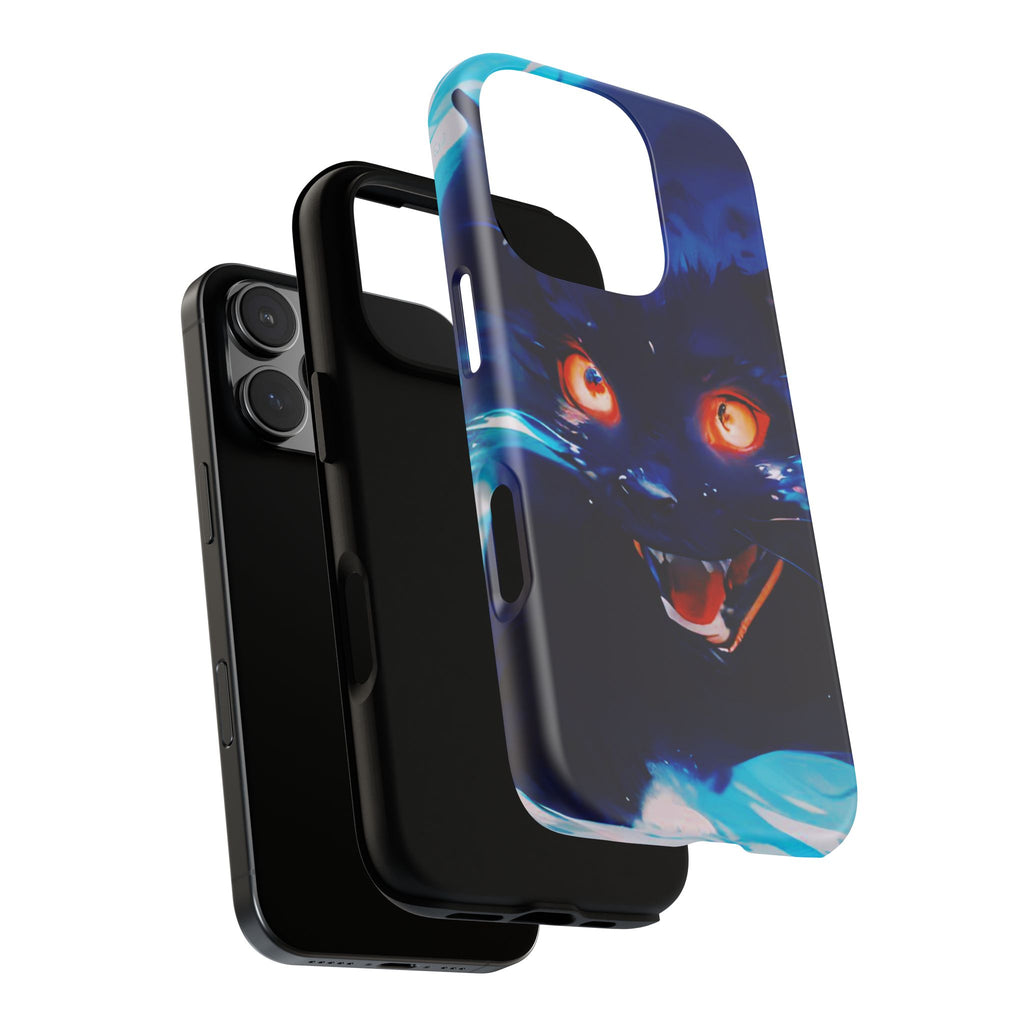 Demon Cat Phone Case — Glowing Blue Feline Tough Case