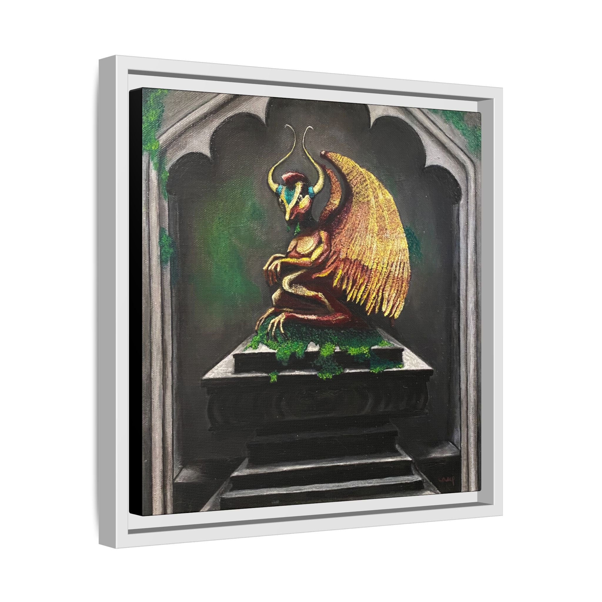 Framed Matte Canvas - Golden Gothic Gargoyle Wall Art