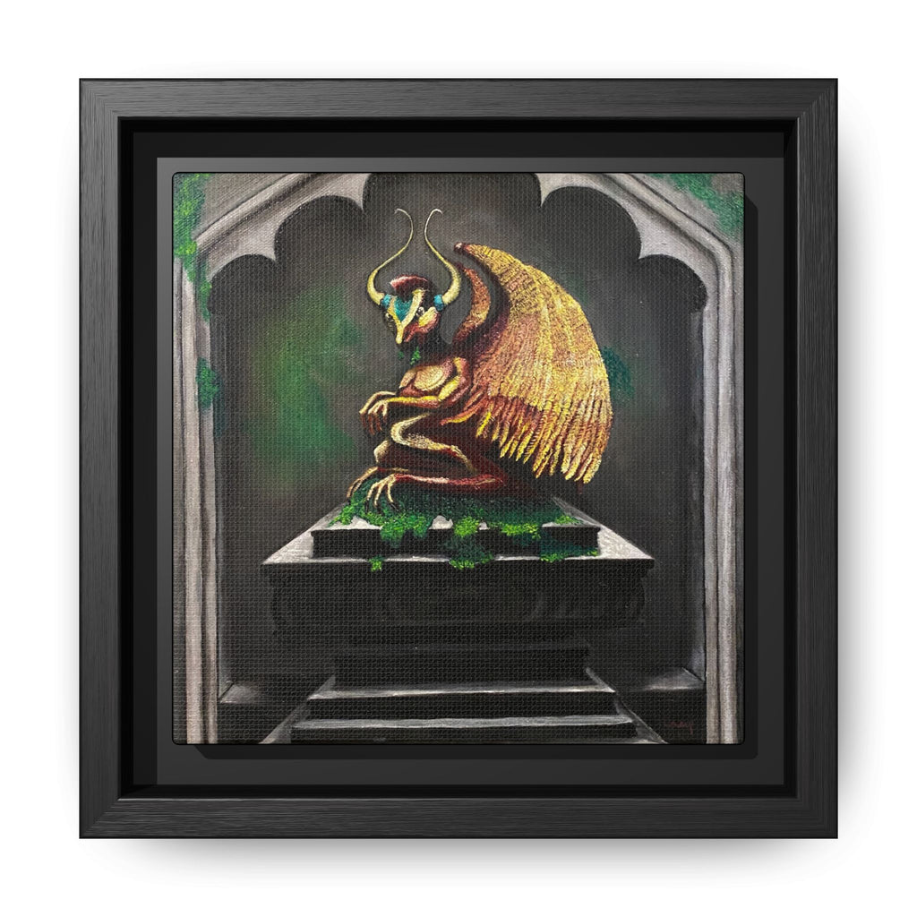 Framed Matte Canvas - Golden Gothic Gargoyle Wall Art