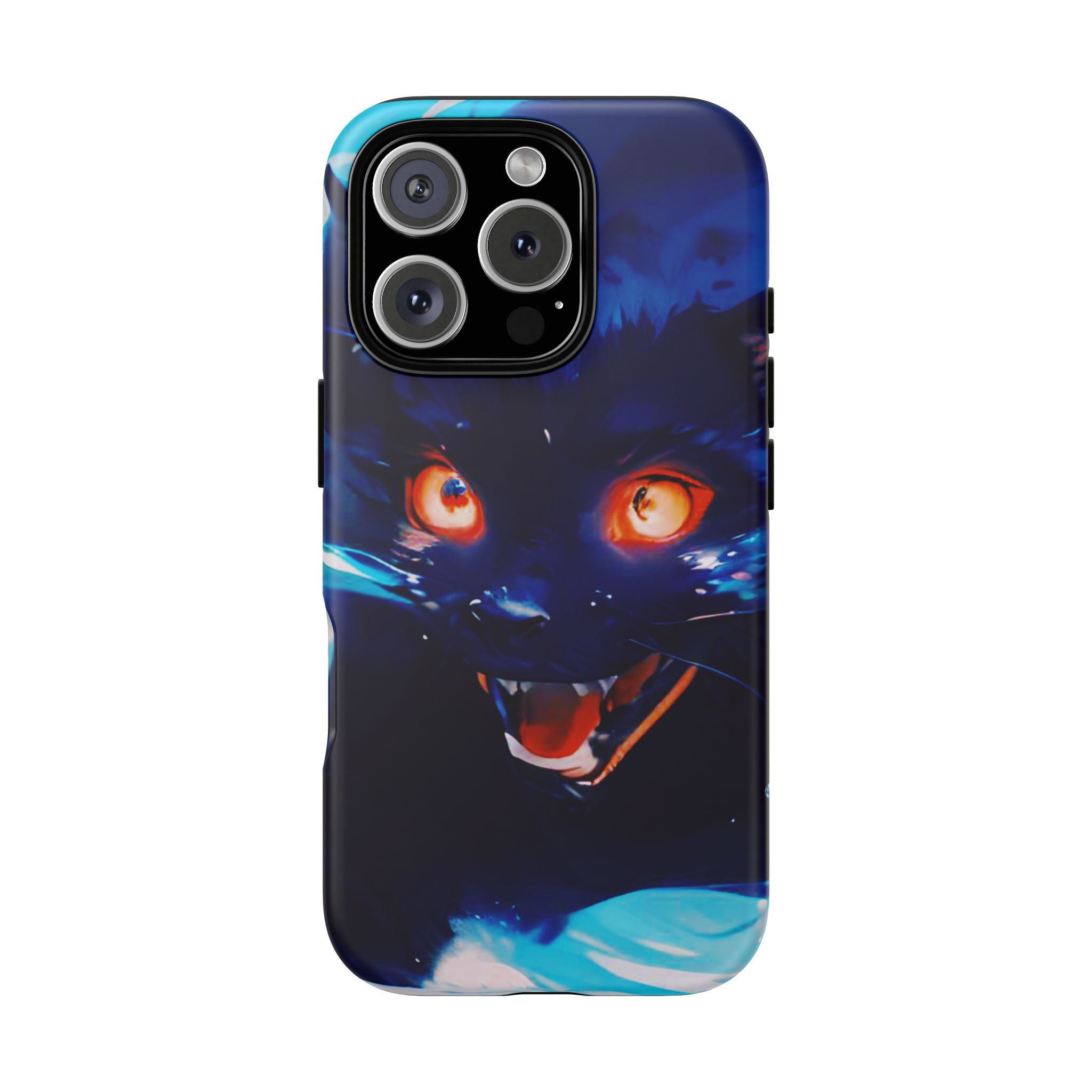 Demon Cat Phone Case — Glowing Blue Feline Tough Case
