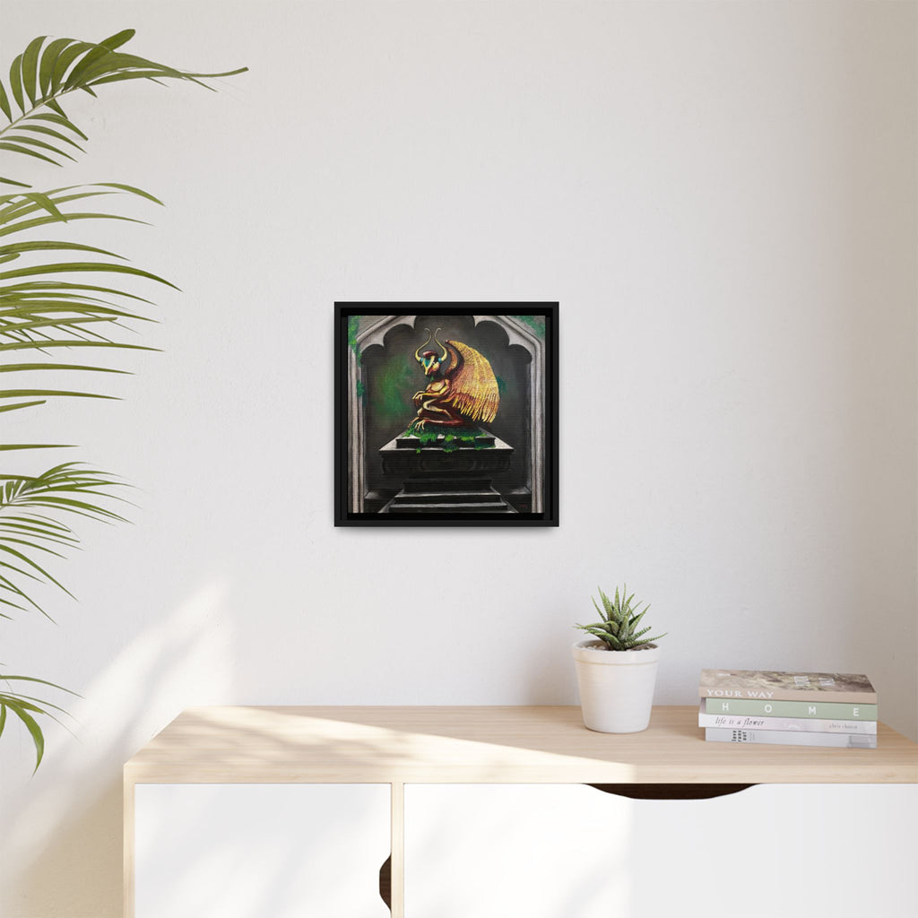 Framed Matte Canvas - Golden Gothic Gargoyle Wall Art
