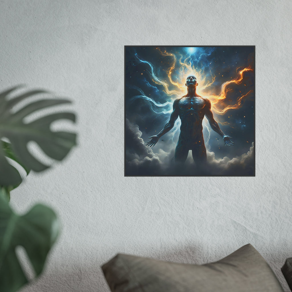 Cosmic Awakening Poster — Surreal Human Energy Wall Art (Satin/Archival Matte)